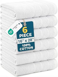White Hand Towels for Bathroom - Pack of 6 (16"x28") 100% Cotton Hand & Face Towels - Soft, Durable, Quick Dry & Highly Absorbent, Fingertip Towel for Bathroom - Great for Gym, Salon, Spa & Family Use