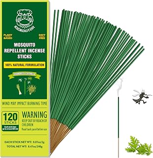 KICKOUTOR Mosquito Repellent Incense Sticks with Natural Citronella Oil, 120 Count DEET-Free Outdoor Protection for Patios, Backyard Gatherings & Camping, Up to 1 Hour Against Gnats & No-See-Ums