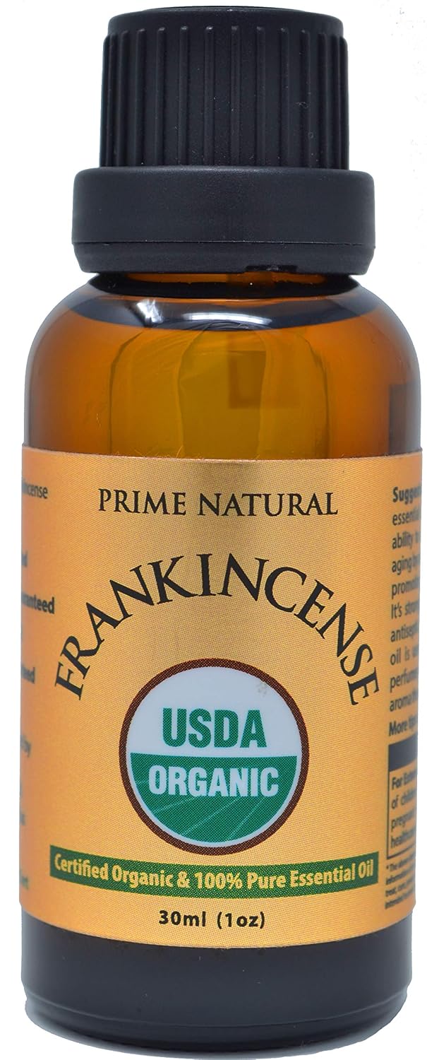 Prime Natural Organic Frankincense Essential Oil 30ml / 1oz Pure, Undiluted Aromatherapy Scent for Relaxation, Skin Care, and Calming Meditation