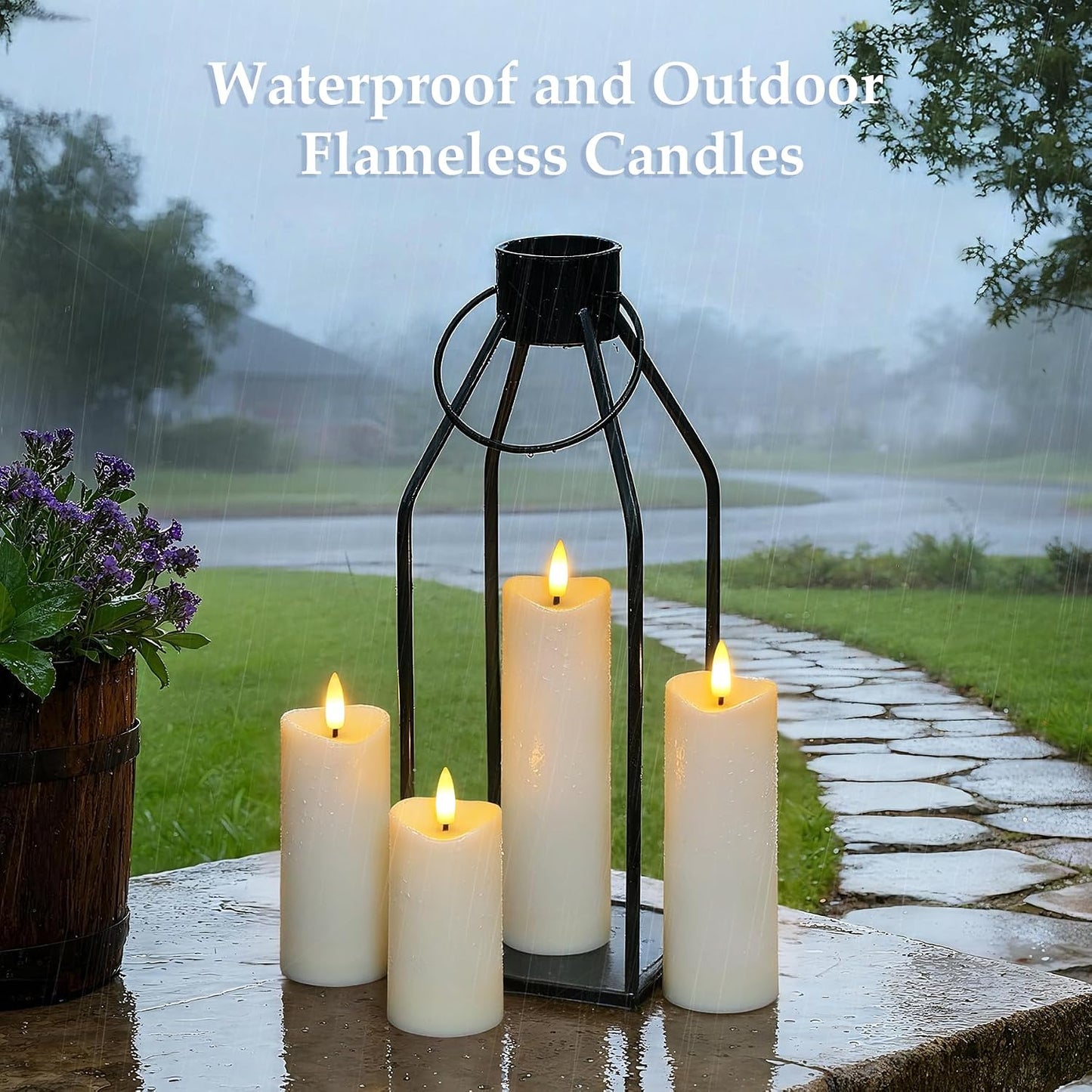 12 Pcs Battery Operated Waterproof Ivory Plastic Flameless Pillar Candles with Timer & 2 Remotes, 2.2" x4" 4" 4" 5" 5" 5" 6" 6" 6" 7" 7" 7" Outdoor Flickering LED Warm Light for Home Decor