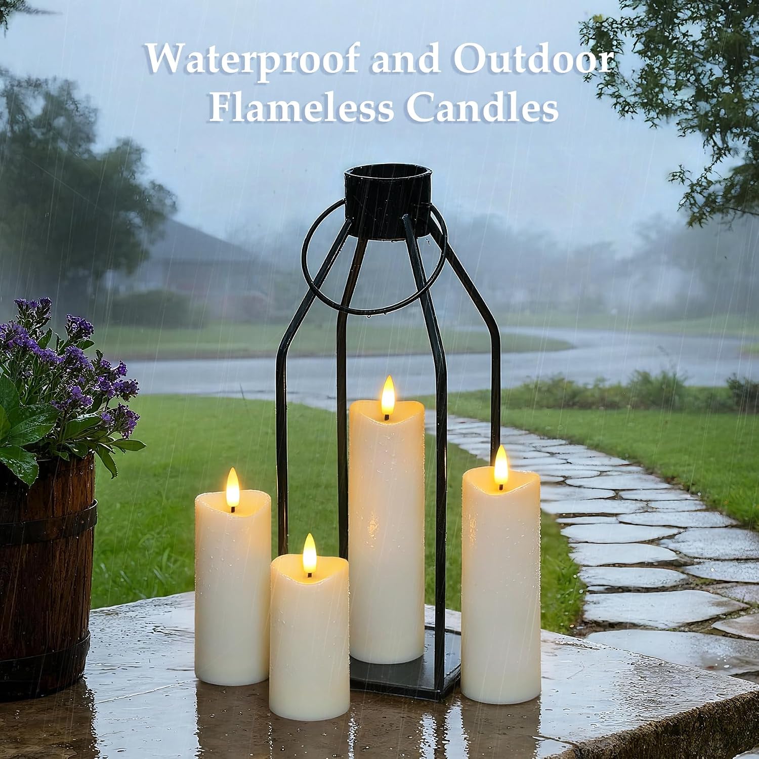 12 Pcs Battery Operated Waterproof Ivory Plastic Flameless Pillar Candles with Timer & 2 Remotes, 2.2" x4" 4" 4" 5" 5" 5" 6" 6" 6" 7" 7" 7" Outdoor Flickering LED Warm Light for Home Decor