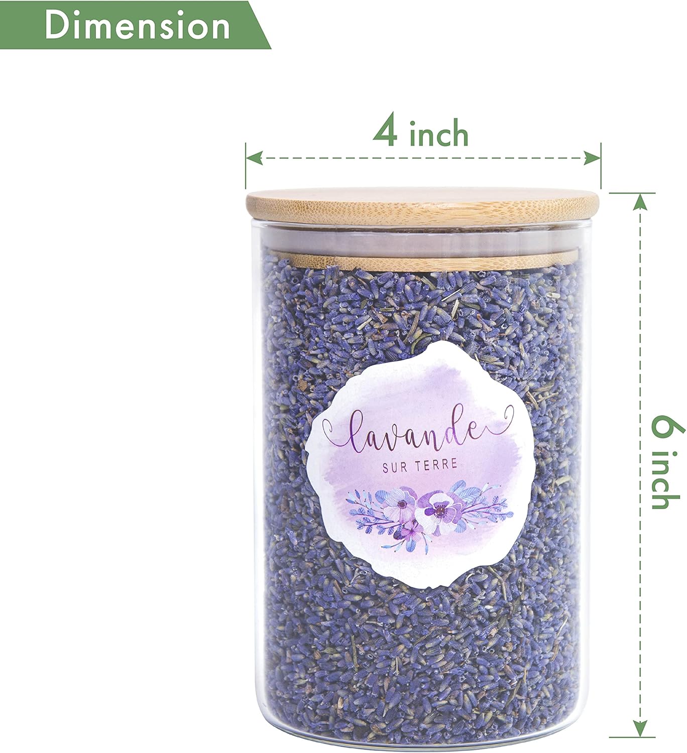 Lavande Sur Terre 4 Cups Lavender in Small Glass Bottle, Highland Dried Lavender Flower Buds, LV-G-2