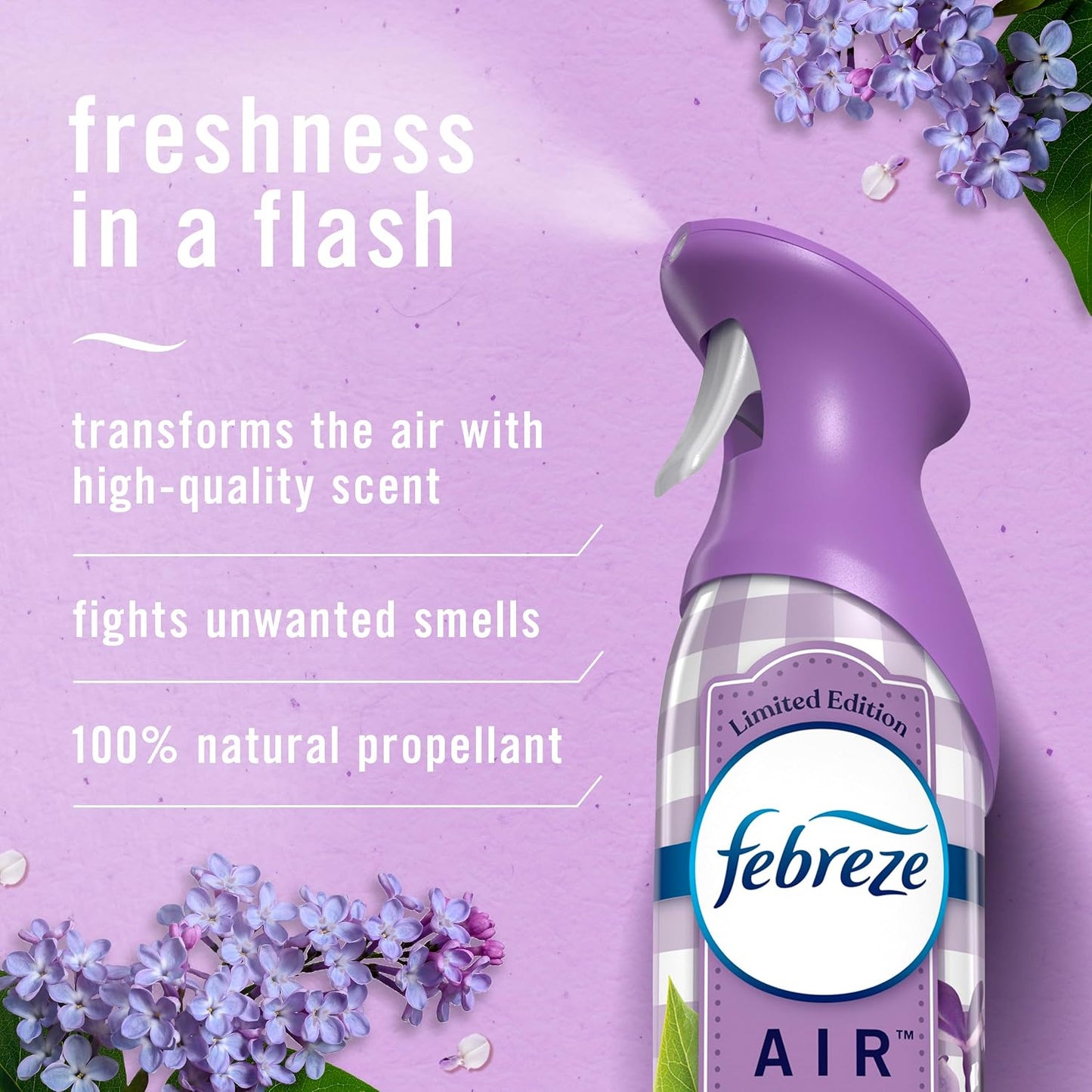 Febreze Air Mist Air Freshener Spray, Odor-Fighting Room Spray, Air Fresheners for Home and Bathroom and Kitchen, Aerosol Can, Southen Lilac Mornings Scent, Purple, 8.8oz (Pack of 3)