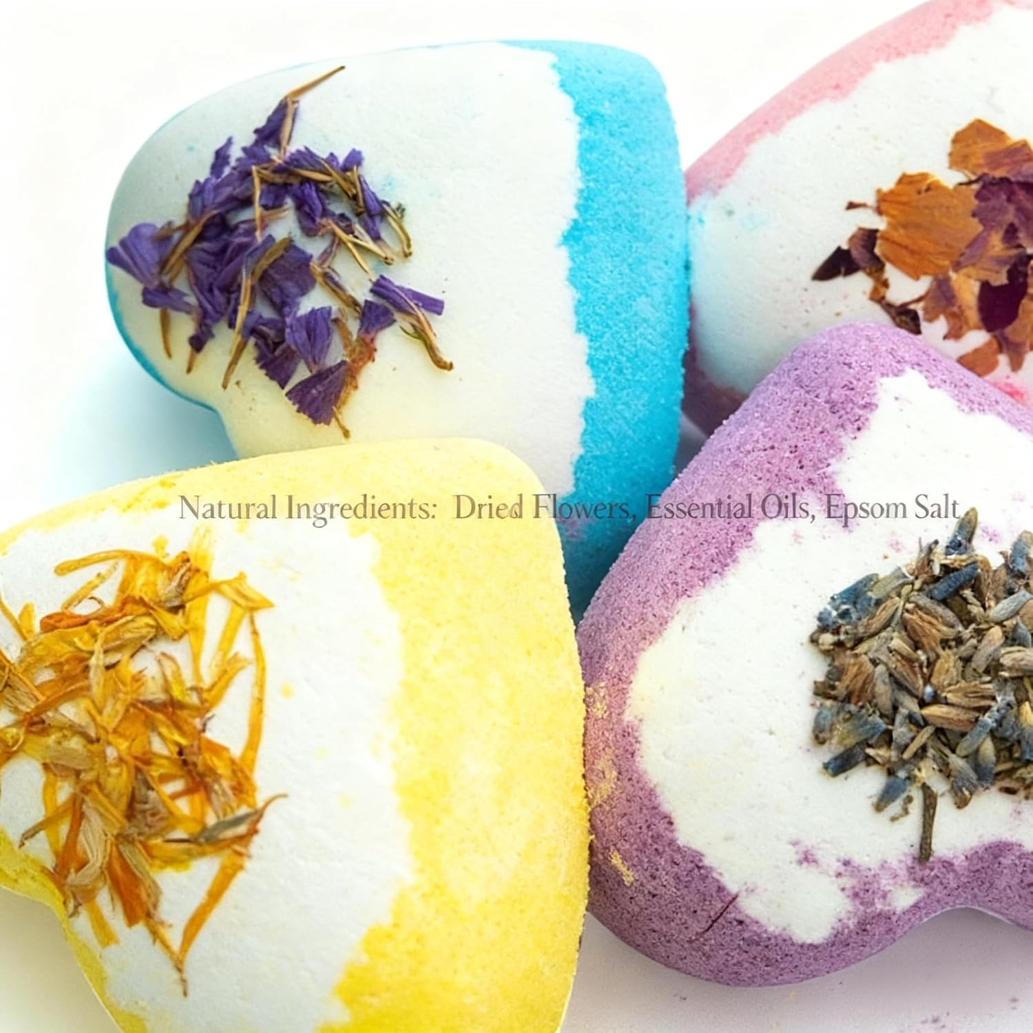 Luxury Valentine's Day Heart Bath Bombs Gift Set, 9 Large Moisturizing Bombs with Shea Butter, Natural Dried Flowers, Multiple Scents, Includes Rose Soap and Loofah