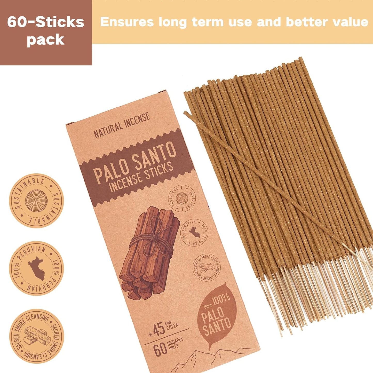 Palo Santo Incense Sticks - Total 60 Insence-Sticks - Natural Scent for Meditation & Space Cleansing