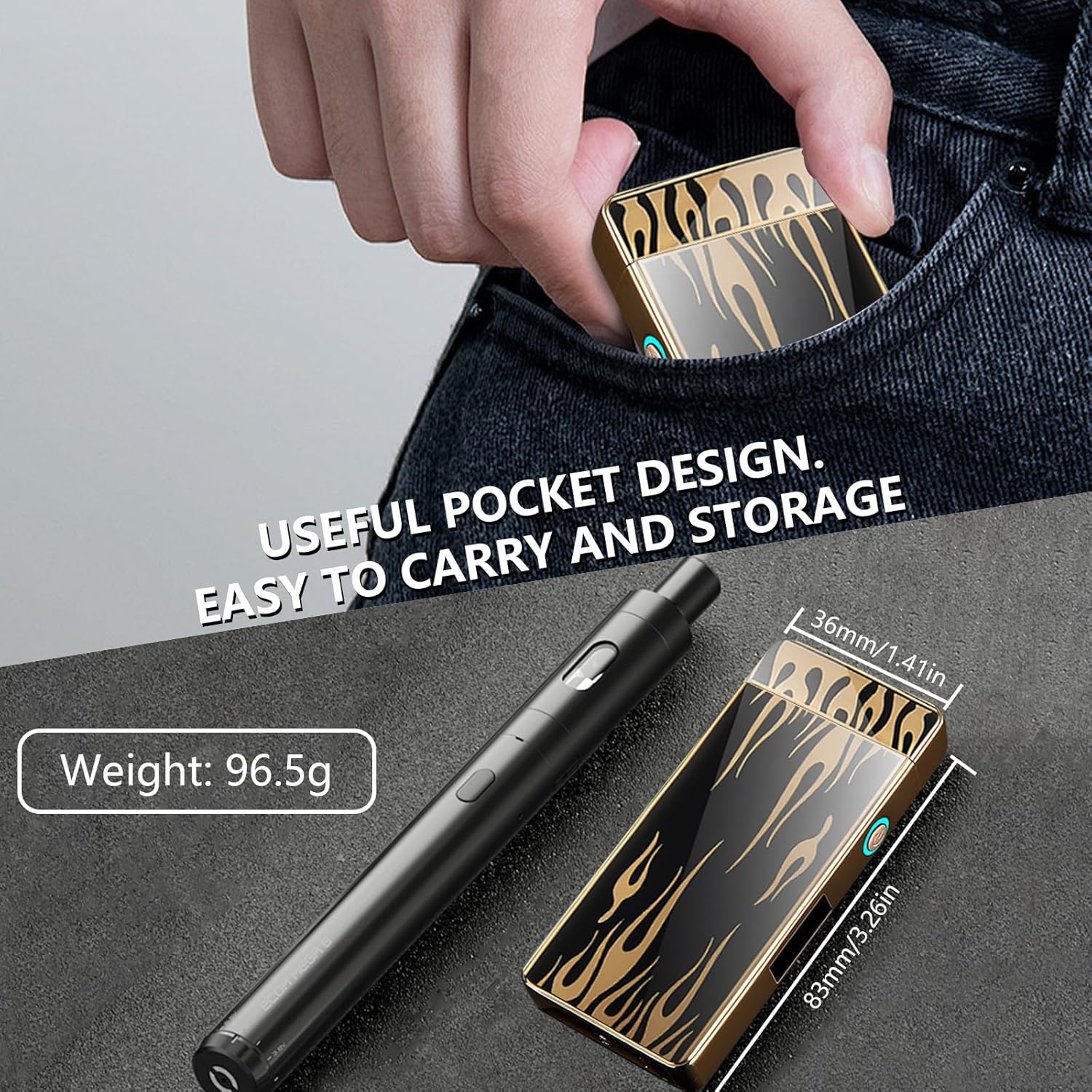 Electric Plasma Lighter - Rechargeable, Windproof with Battery Display, USB, Vintage for Candle, Fireworks, Incense Stick