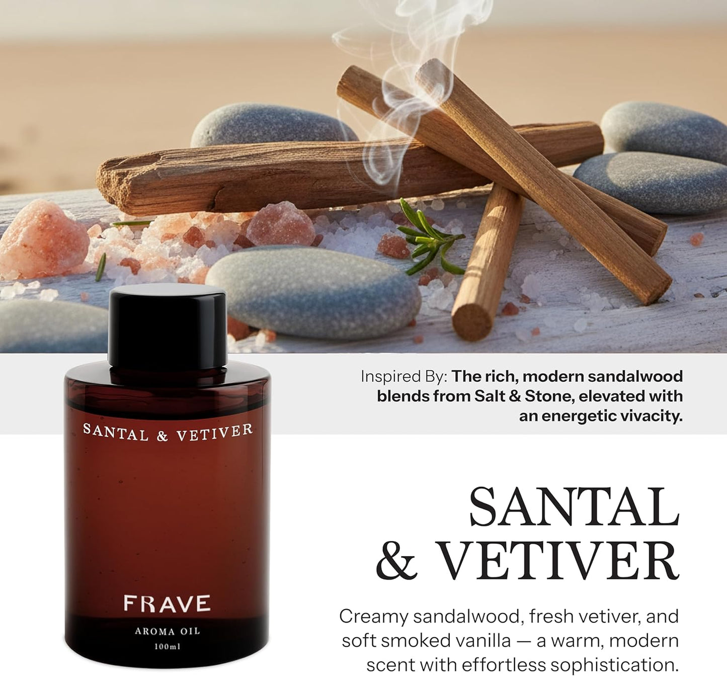 Santal & Vetiver Aroma Oil Refill Scent for Oil Diffusers, 100ml, 3.38 oz, Inspired by Modern Sandalwood Elegance, Luxurious Relaxing Aromatherapy Home Fragrance for Waterless Cold Air Diffusers