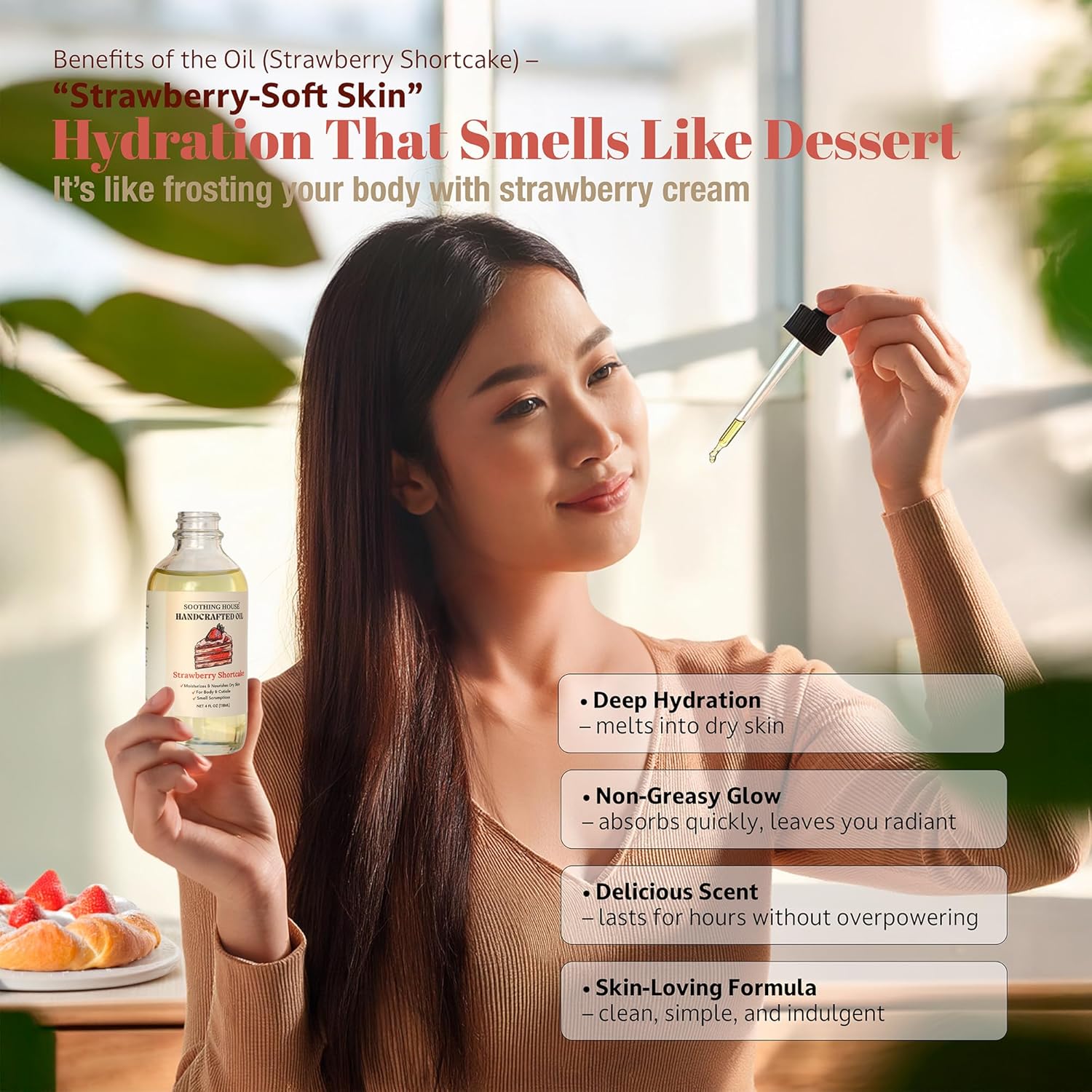 Strawberry Shortcake Body Oil: Moisturizing Body Oil for Soft, Glowing Skin with Almond & Jojoba Oil (4 fl oz)