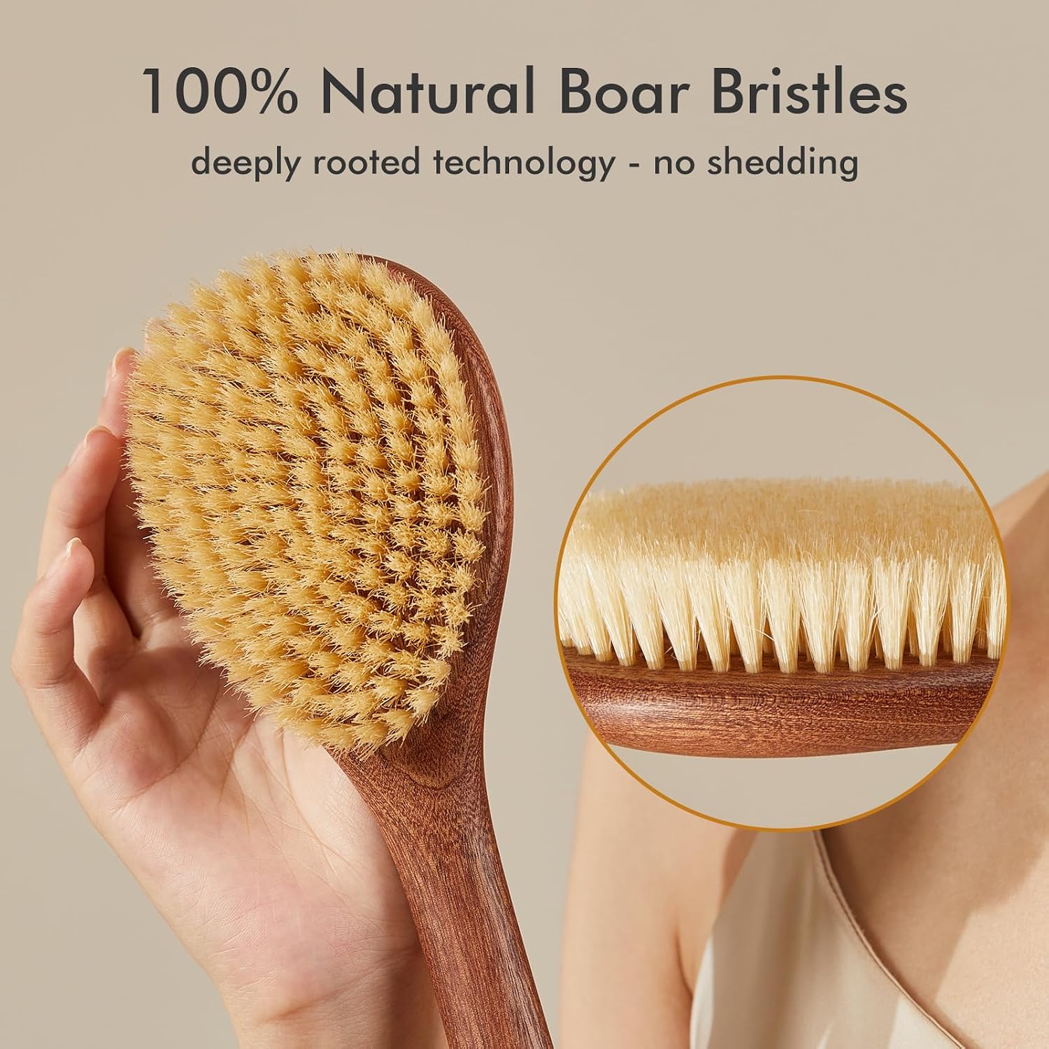 Dry Brushing Body Brush, 16Inch Long Handle Natural Back Scrubber for Shower for Lymphatic Drainage, Exfoliating & Cellulite - Wood Shower Brush for Men, Women & Elderly