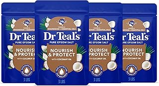 Dr Teal's Epsom Salt Magnesium Soak, Nourish & Protect with Coconut Oil, 3 lbs (Pack of 4)