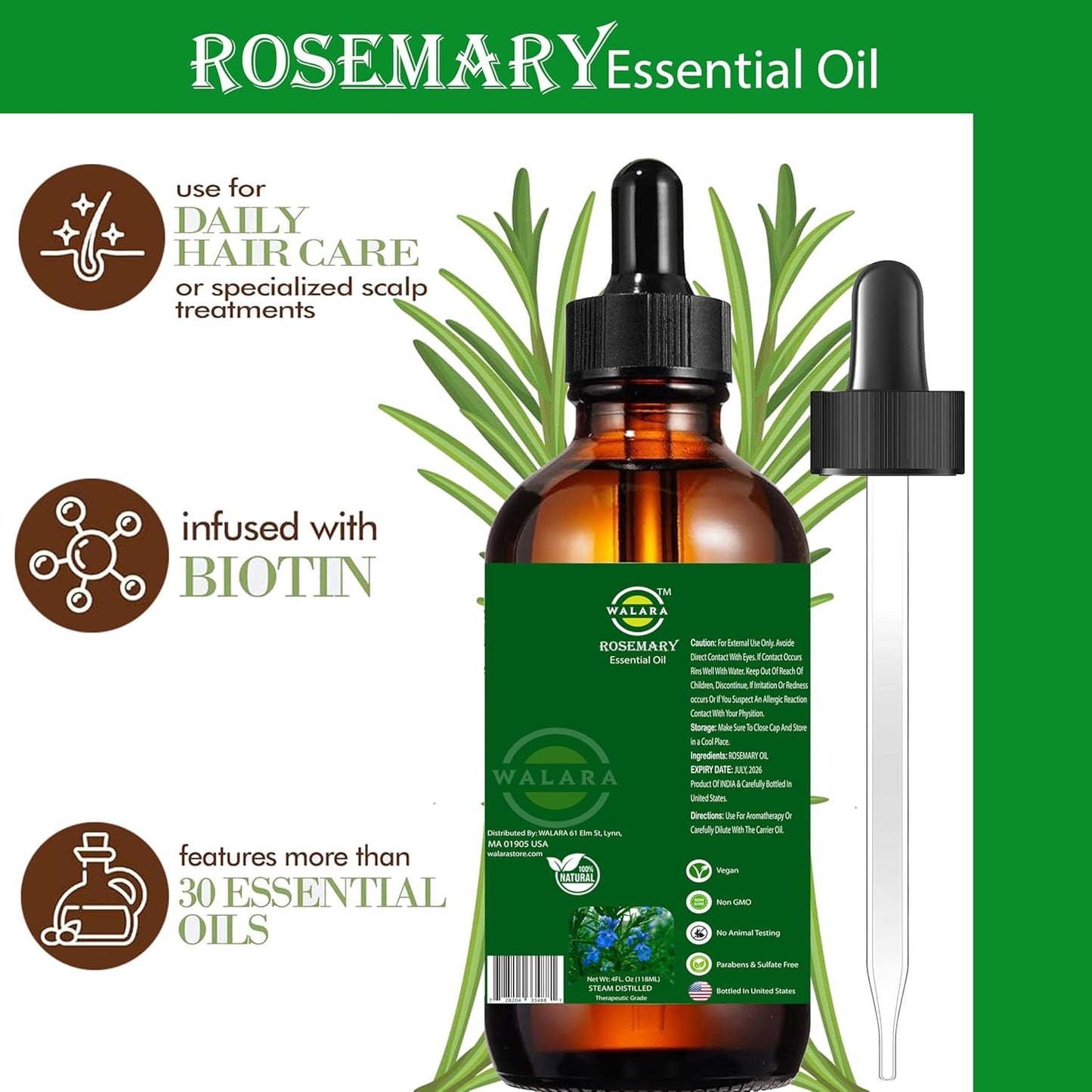 Rosemary Oil: Hair Growth, Moisturizing for Split Ends & Dry Scalp, Strengthens Hair – For All Hair Types