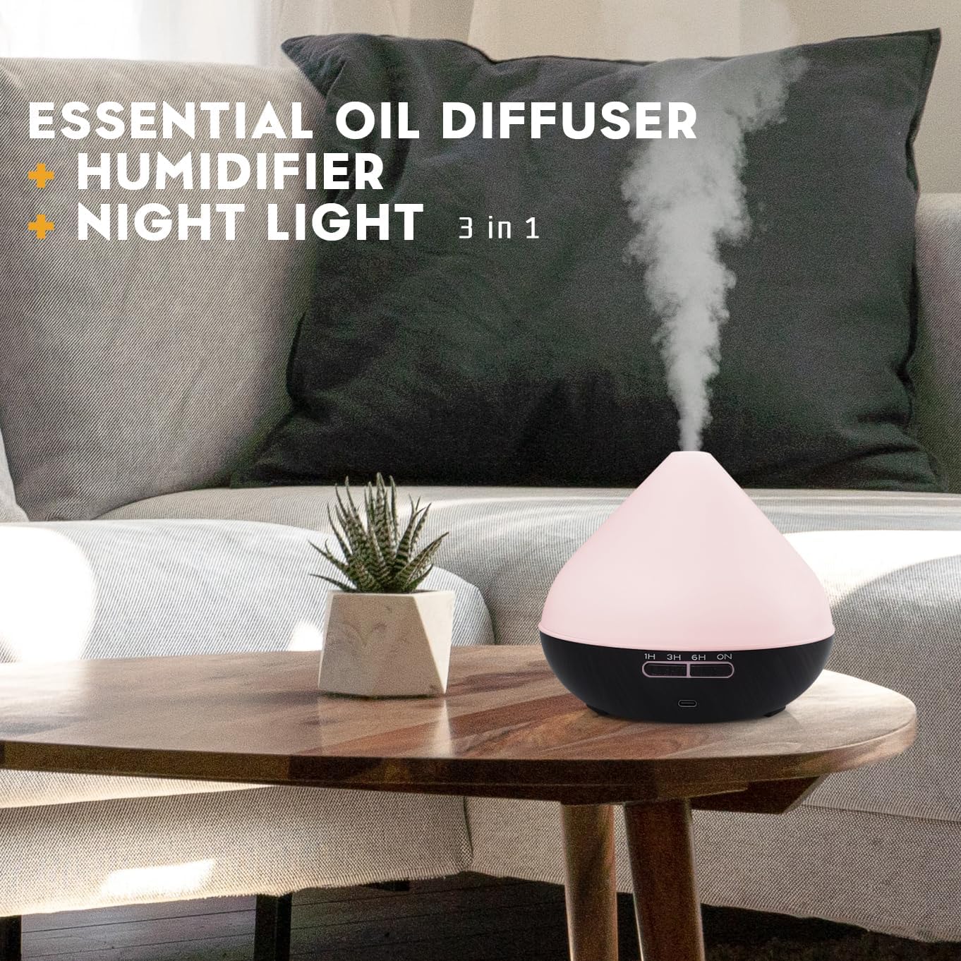 550ml Large Capacity Diffuser with Essential Oils, Aromatherapy Ultrasonic Air Humidifier for Bedroom, 7 LED Lights, Timer and Waterless Auto-Off for Home Decor Gift,Office Spa