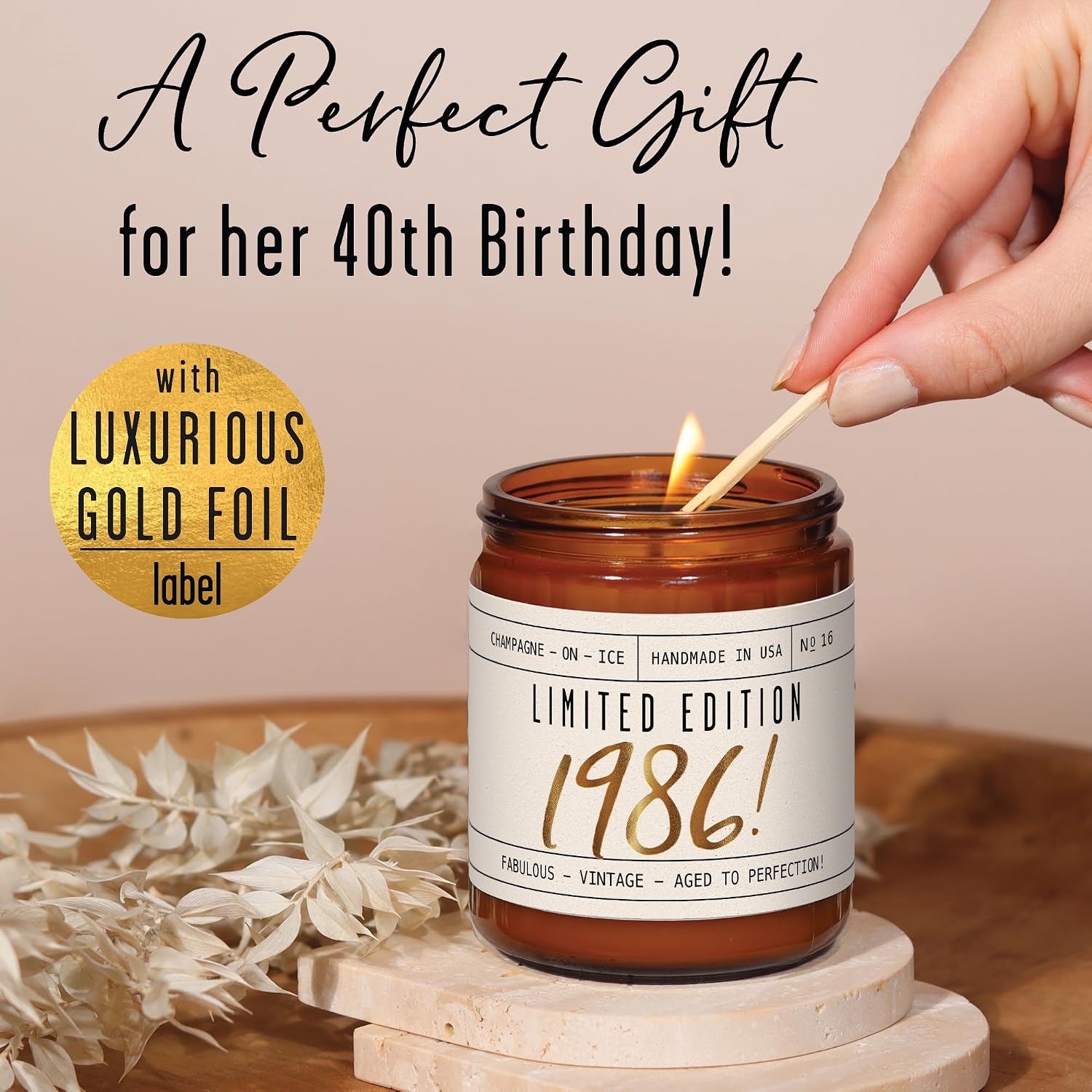 40th Birthday Gifts Women Unique - 'Limited Edition 1986' Soy, w/Champagne on Ice I 40 Year Old Birthday Gifts for Women I 9oz Reusable Jar, 50Hr Burn, Made in USA