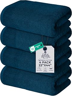 DAN RIVER 4 Pack Cotton Bath Towels – 22x44 Inches, Lightweight, Super Absorbent, Quick Drying, Soft & Durable Thick Body Towels for Home, Gym and Spa, Blue Opal