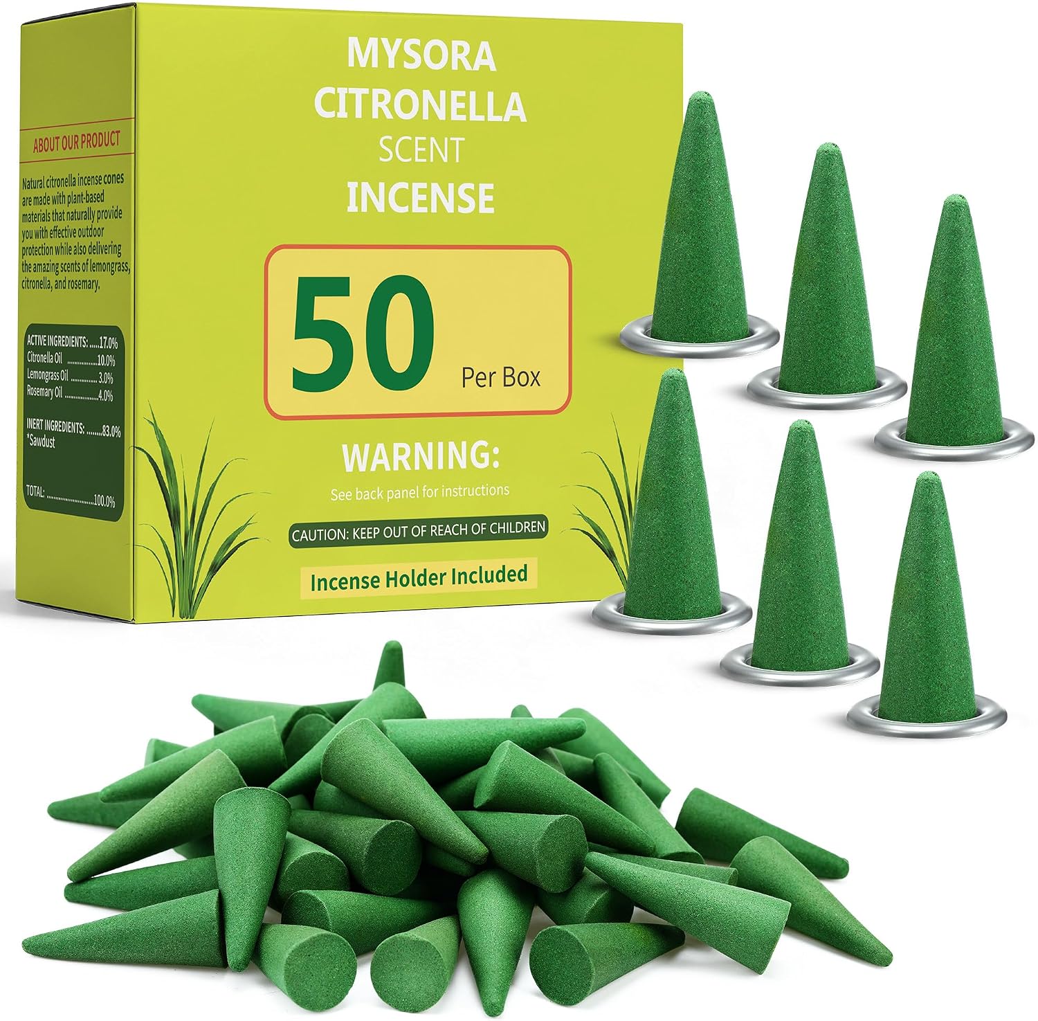 150 Pcs Mosquito Repellent Incense Cones with 6 Metal Dishes, Natural Citronella Incense Cone for Outdoor & Indoor, Suitable for Camping, Hiking, Patio, Poolside, Living Room