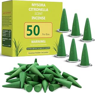 150 Pcs Mosquito Repellent Incense Cones with 6 Metal Dishes, Natural Citronella Incense Cone for Outdoor & Indoor, Suitable for Camping, Hiking, Patio, Poolside, Living Room