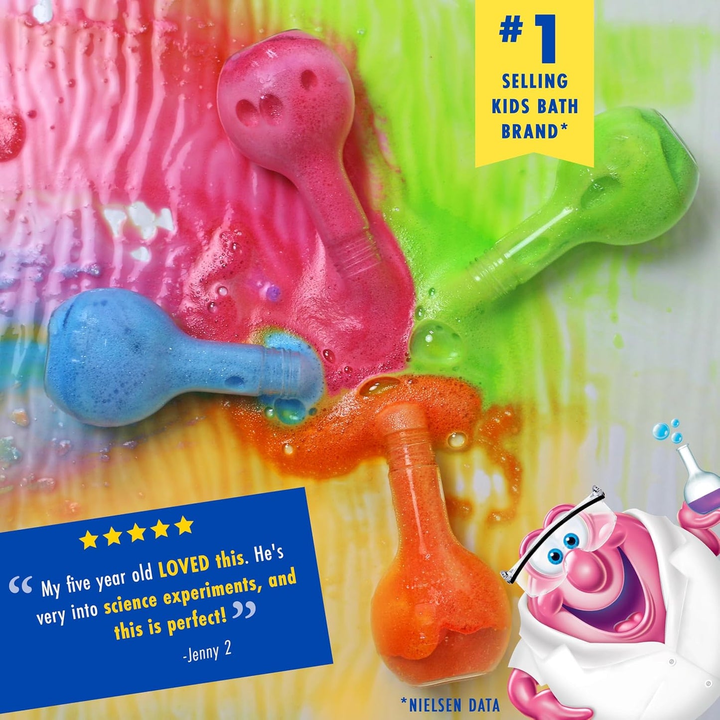 Mr. Bubble Kids Original Bath Bomb Potions - Colorful Fizzy Fun - Cool Foam and Bubble Science Beaker Bath Toys (Pack of 4)