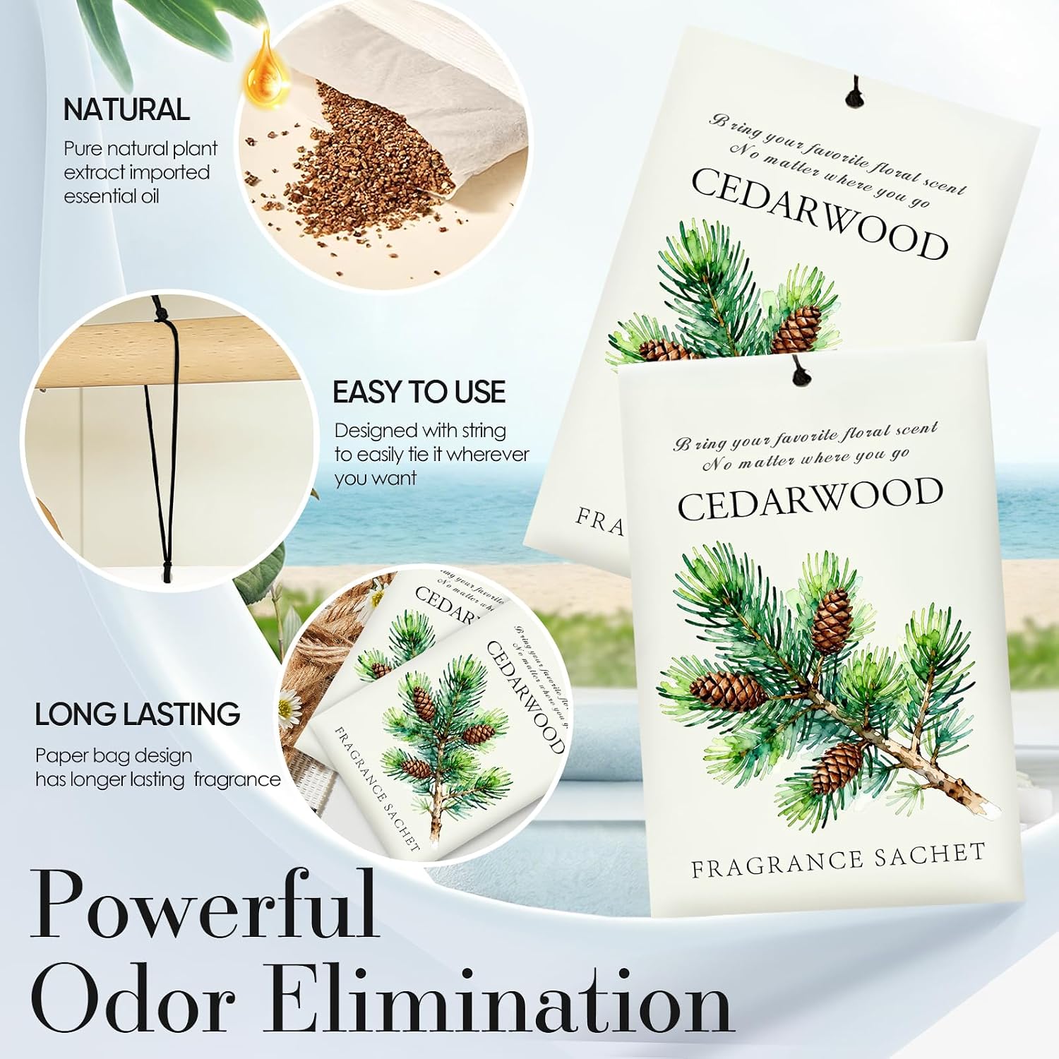 Cedarwood Scented Sachet Bags - 12 Pack Drawer & Closet Freshener, Long Lasting Odor Eliminator for Wardrobes, Cars & Storage, Home Fragrance Air Freshener Sachets