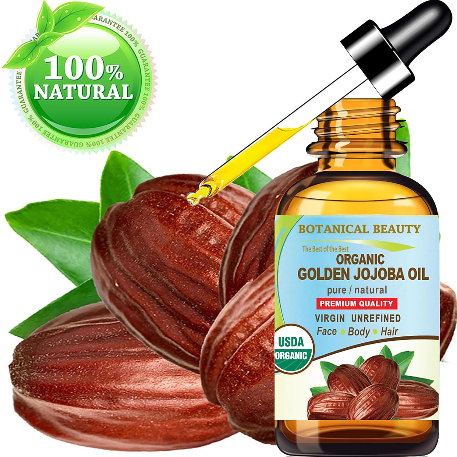 Botanical Beauty Organic JOJOBA OIL 100% Pure Natural VIRGIN UNREFINED Cold-Pressed Carrier Oil 0.5 Fl oz 15 ml for Face, Skin, Body, Hair, Lip, Nails. Rich in Vitamin E, Omega 6, Omega 9