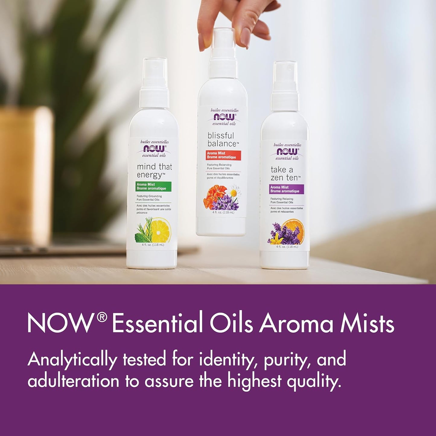 Now Essential Oils Mind that Energy Aroma Mist, 4 Fl. Oz - Peppermint, Lemon, Frankincense, Rosemary, Lavender, Sandalwood - Aromatherapy, Organic, Beige