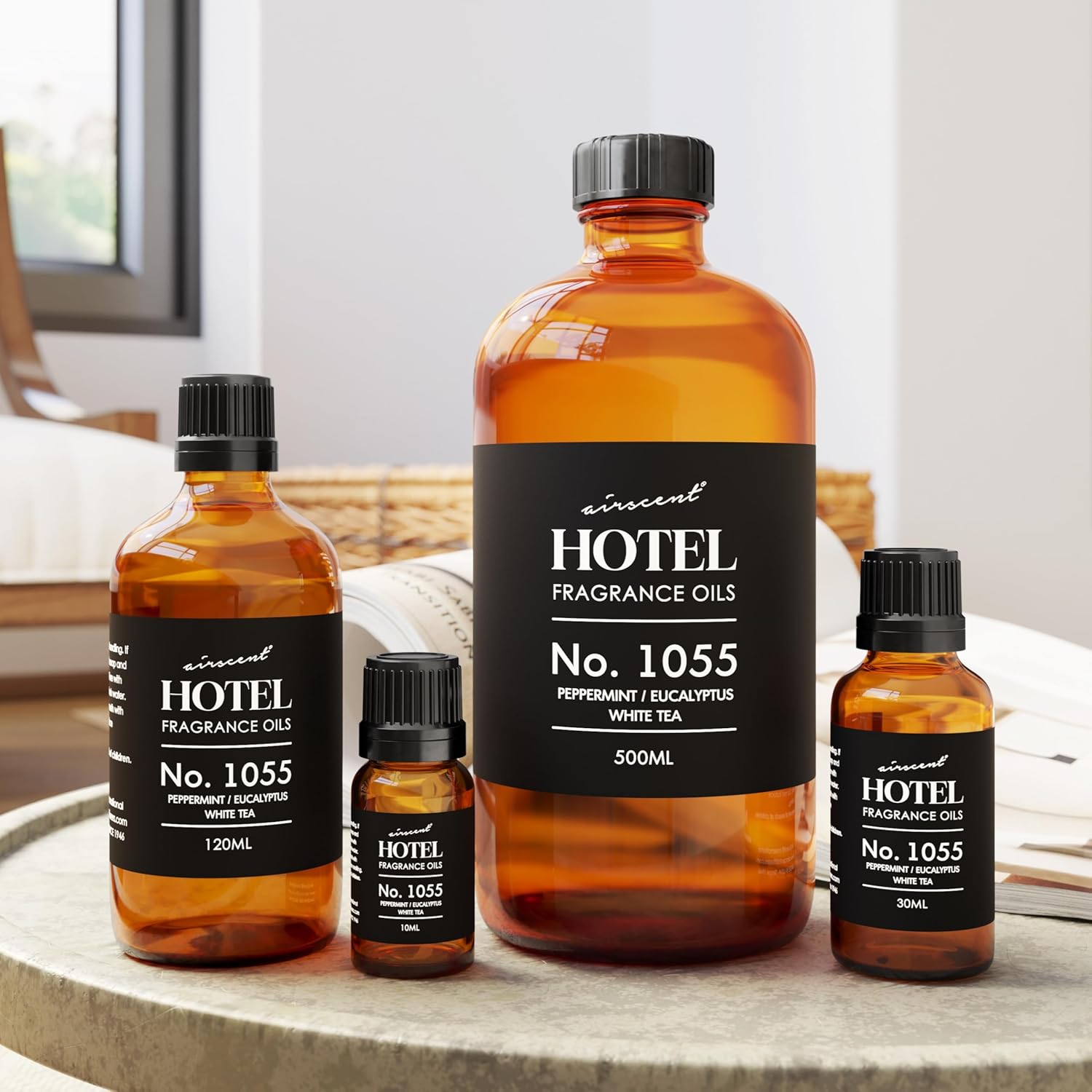 AirScent Hotel Diffuser Oil No. 1055 Inspired by Energize Hotel Scent - Peppermint Eucalyptus White Tea - Fragrance Oil Blend for Ultrasonic and Waterless Diffusers and Crafting - 10 mL
