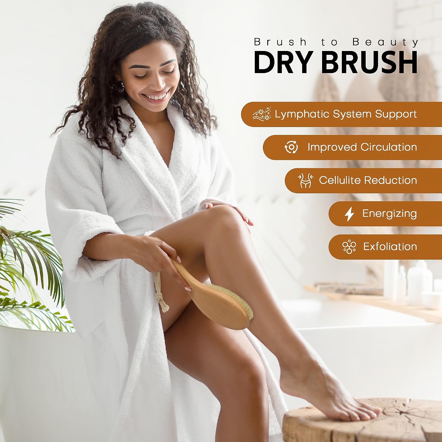 Dry Brush for Body, Natural Bristle Dry Exfoliating Body Brush for Skin Care, Cellulite, Lymphatic Drainage