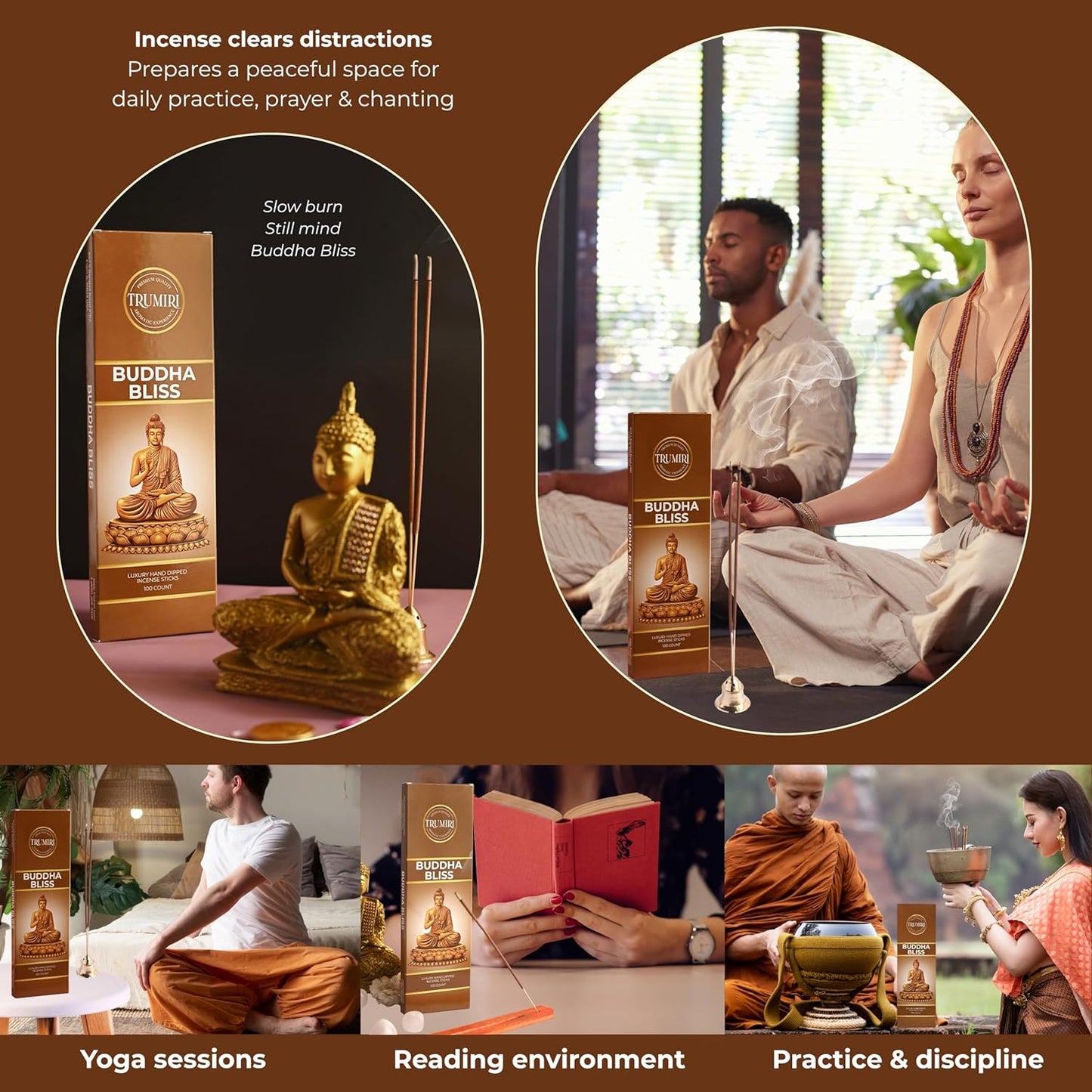 Buddha Bliss Incense Sticks - Pack of 100 Inscents-Sticks - Made with Natural Non Toxic Raw Ingredients - Meditation Insence Indian Spiritual Agarbatti Inciensos Aromaticos
