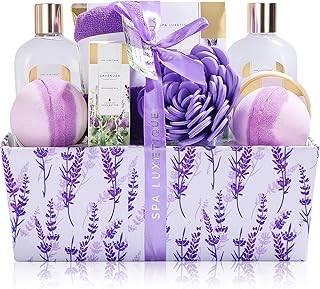 Spa Luxetique Spa Gift Baskets for Women 12 Pcs Lavender Spa Set with Body Lotions, Lavender Massage Oil, Birthday Christmas Gifts for Her
