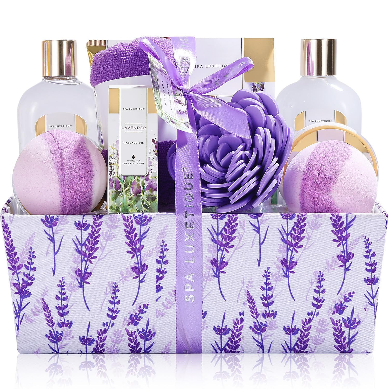 Spa Luxetique Spa Gift Baskets for Women 12 Pcs Lavender Spa Set with Body Lotions, Lavender Massage Oil, Birthday Christmas Gifts for Her