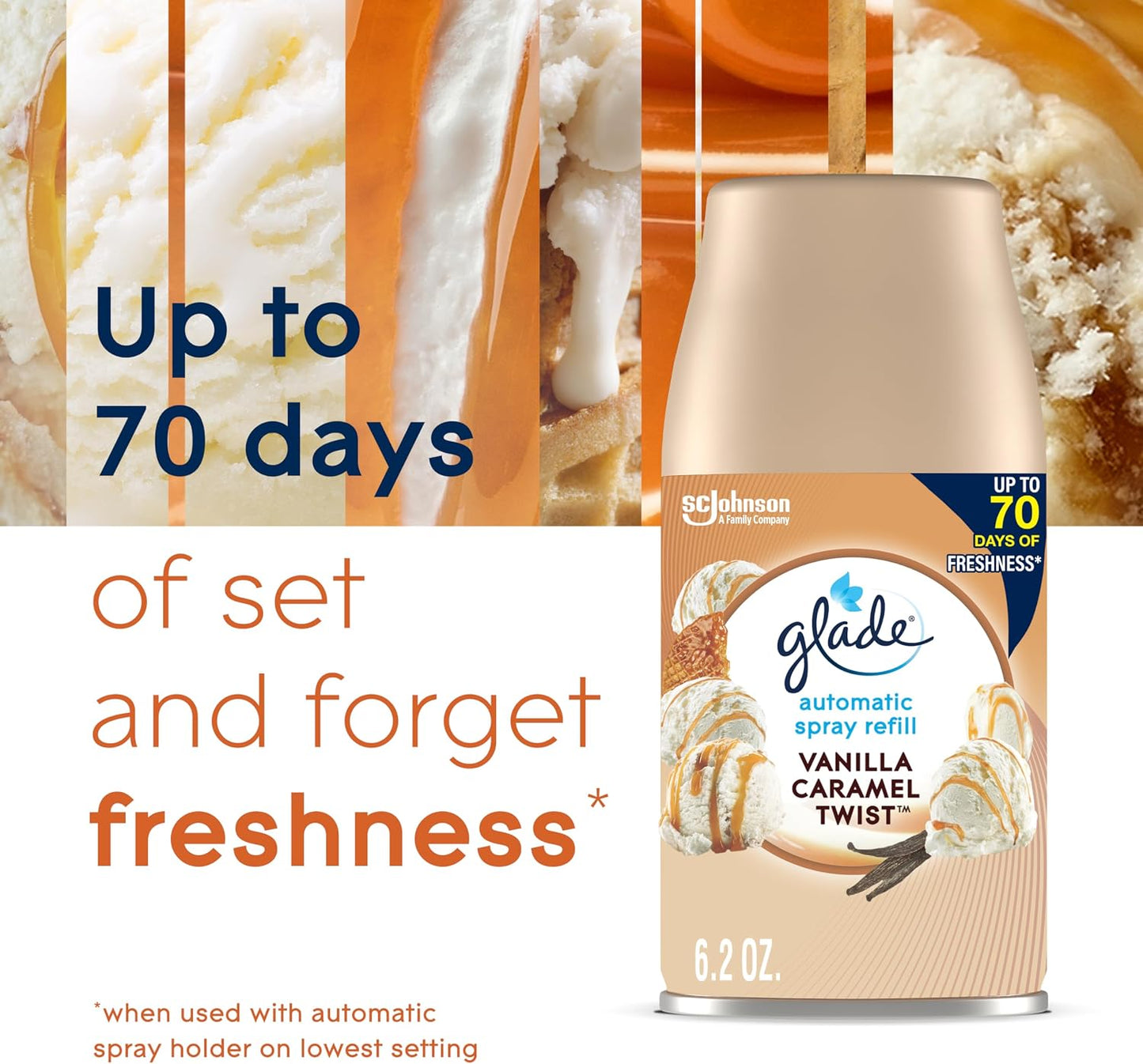 Glade Automatic Spray Refill, Air Freshener for Home and Bathroom, Vanilla Caramel Twist, 6.2 Oz, 6 Count