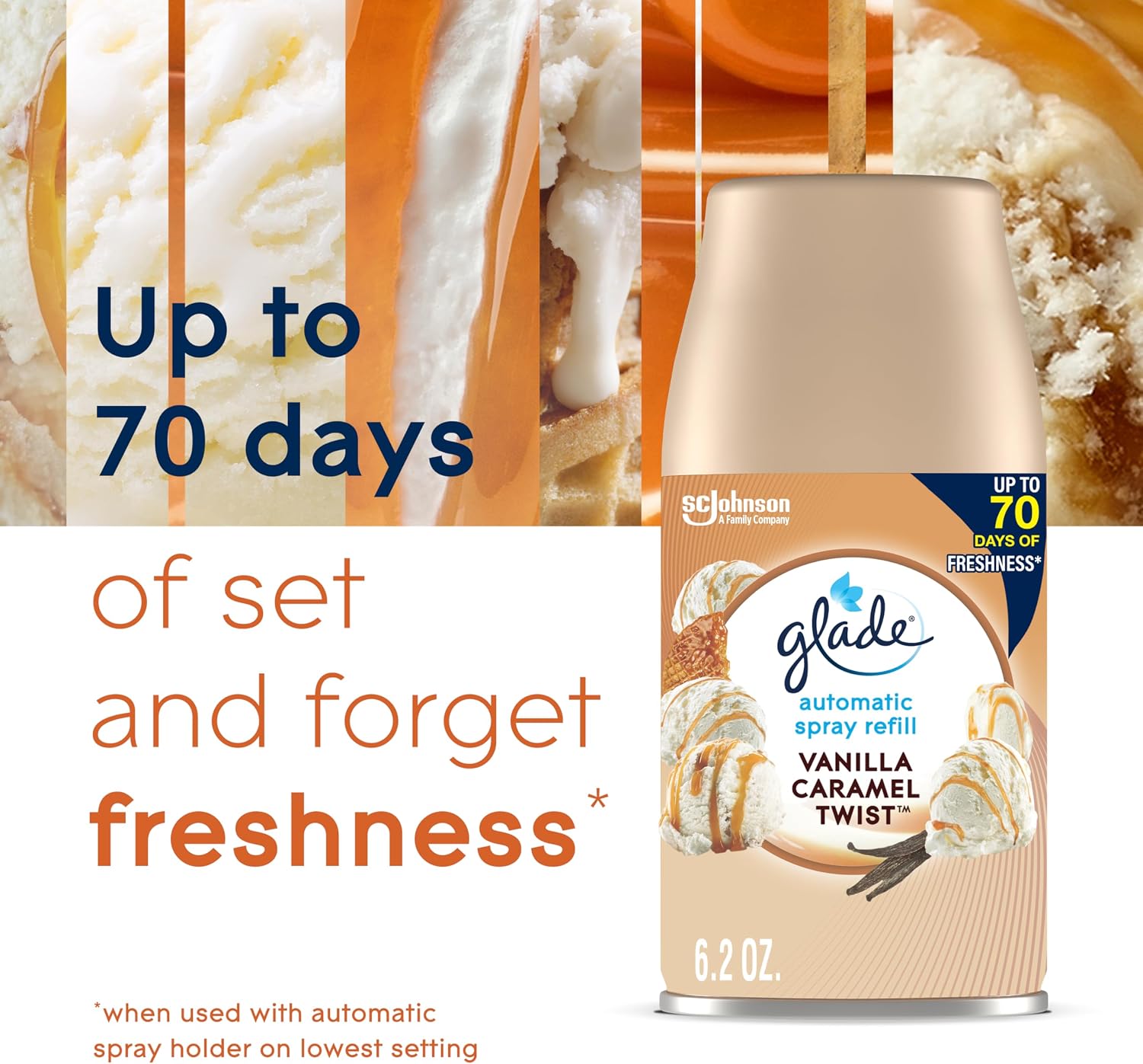 Glade Automatic Spray Refill, Air Freshener for Home and Bathroom, Vanilla Caramel Twist, 6.2 Oz, 6 Count