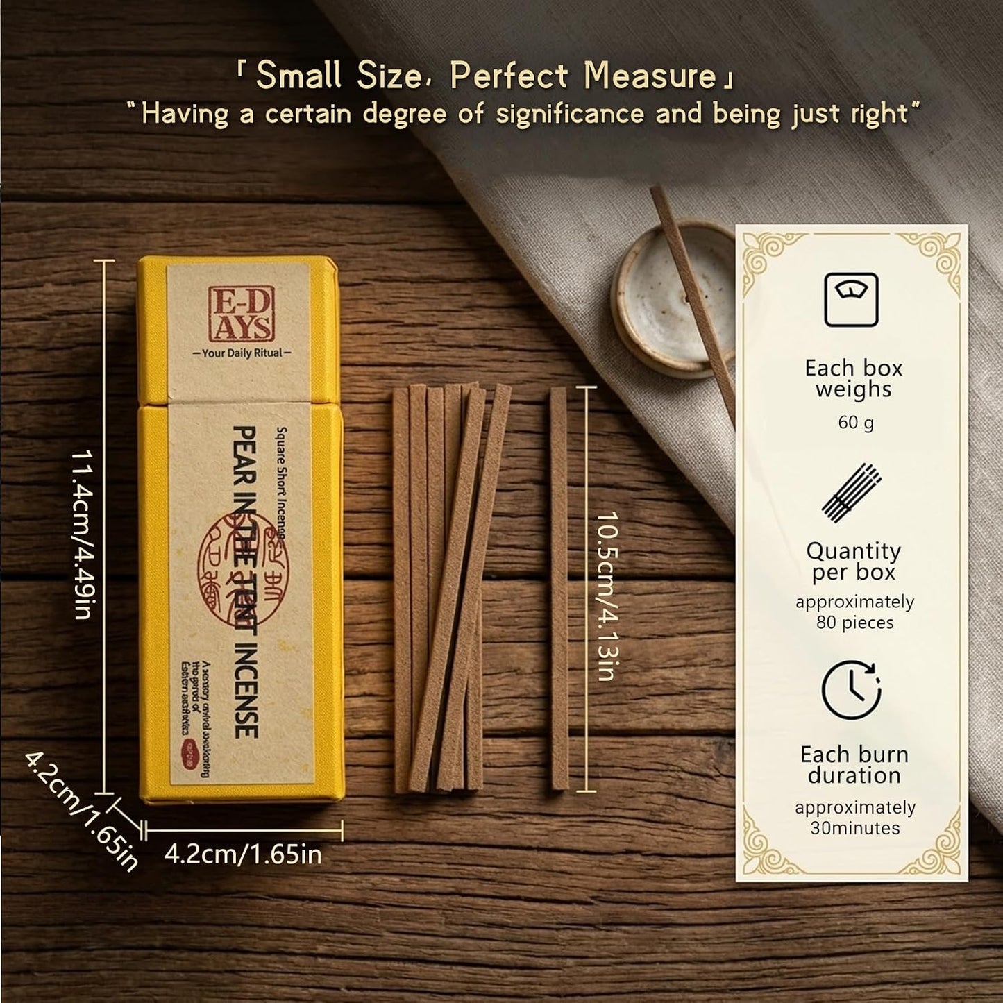 Square Incense Sticks - Goose Pear Tent Incense in Small Box Ancient Chinese Imperial Formula 60g (Approx. 81 Sticks, 10.5cm, 30 Min Burn Time) Aromatherapy for Sleep, Relaxation, Home