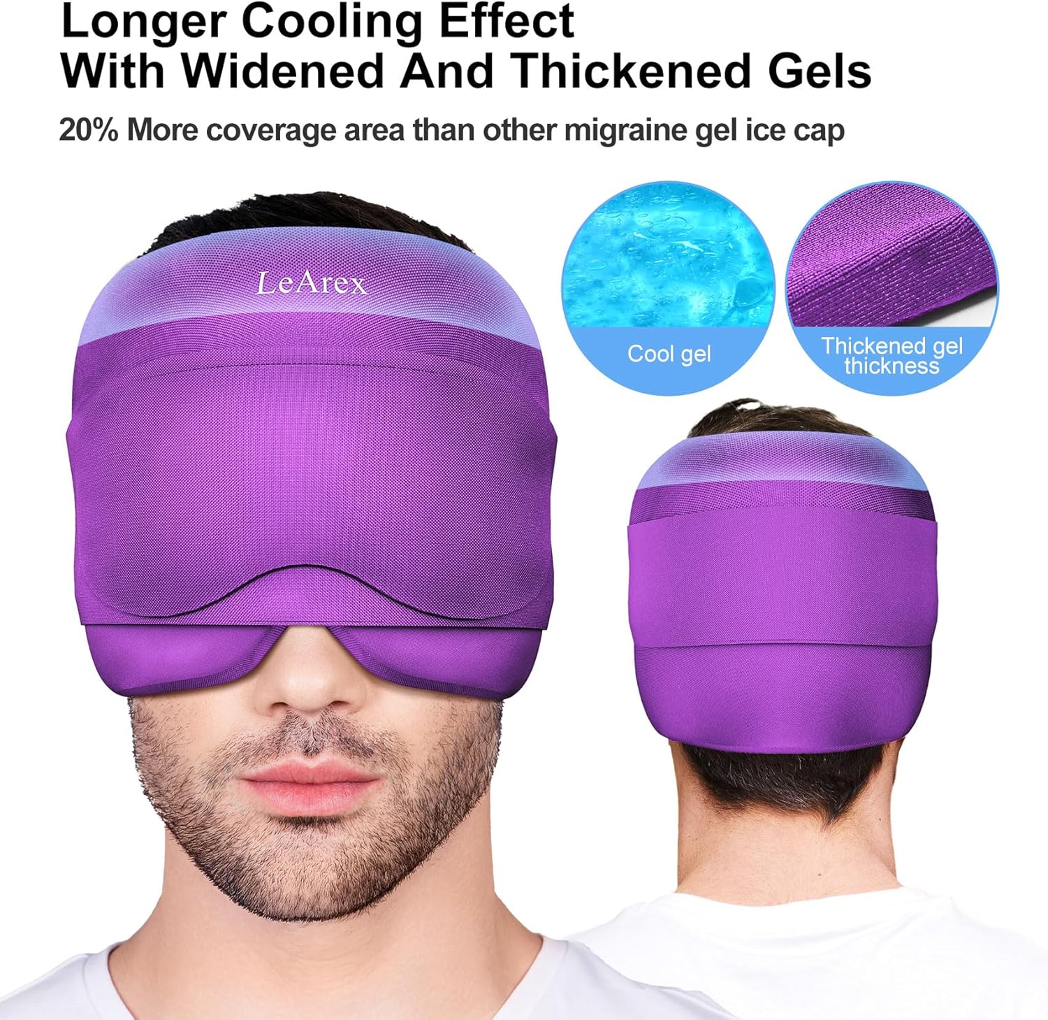 2 in 1 Migraine Relief Cap with Gel Eye Mask, Headache Relief Cap Ice Head Wrap Hot and Cold Therapy Hat Gift for Women for Headache Puffy Eyes Sinus and Tension Stress Relief (Purple)