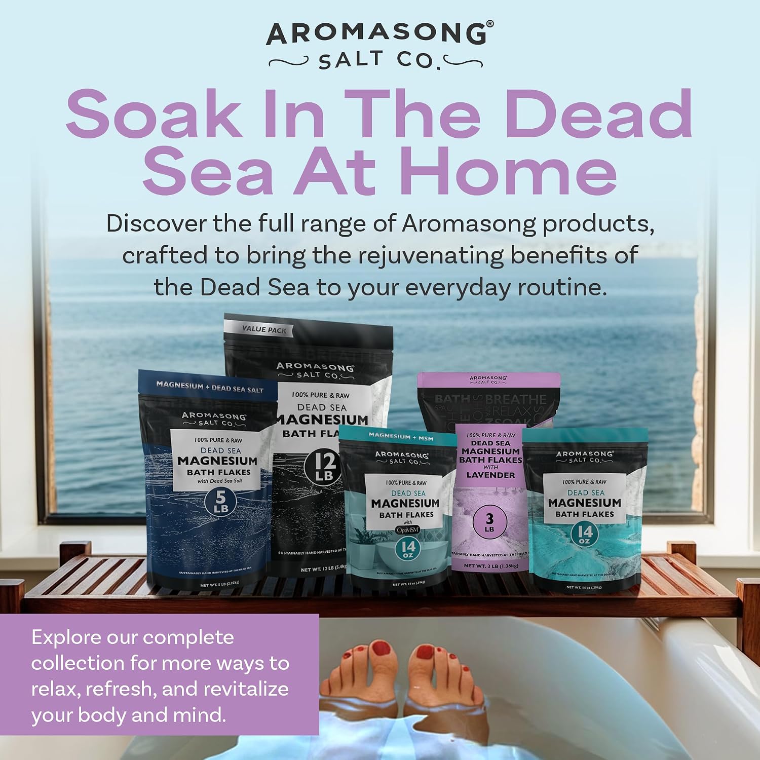 Aromasong RAW Magnesium Bath Flakes with 100% Natural Lavender, 3 LB Muscle Relaxing Organic Salts Mg Chloride, Mineral Soak. (Packaging May Vary)