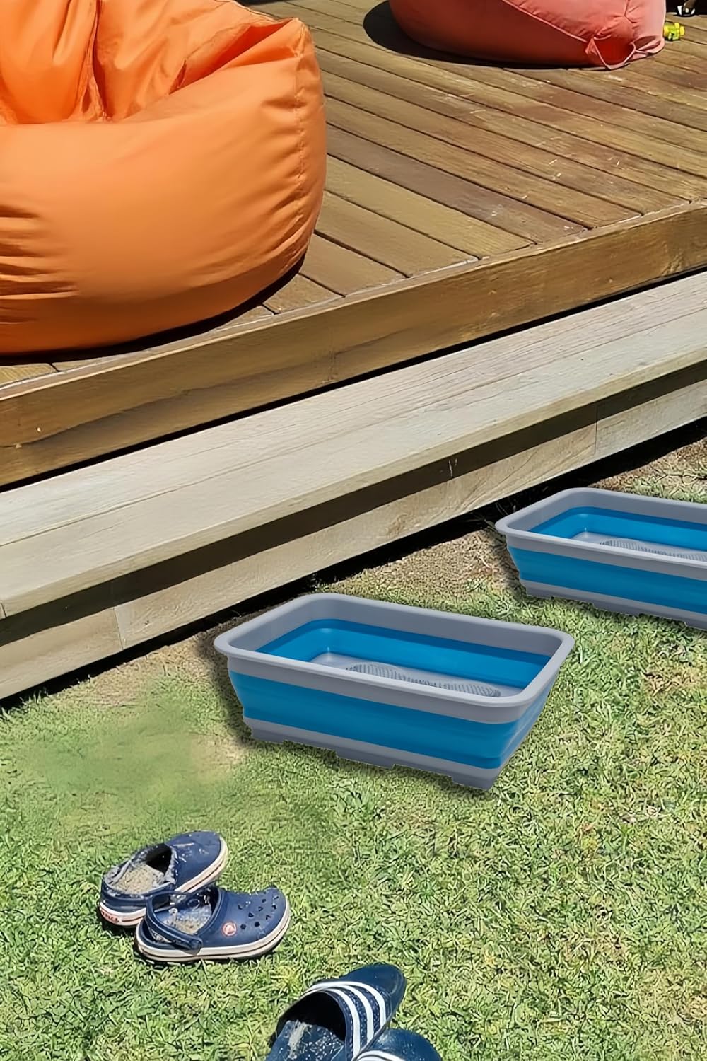 Collapsible Pool Foot Bath Tray, Portable Foot Wash Basin for Swimming Pool Ladder, Non-Slip Foot Rinse Tub for Beach & Hot Tub, Keeps Water Clean (with Blue Pad)