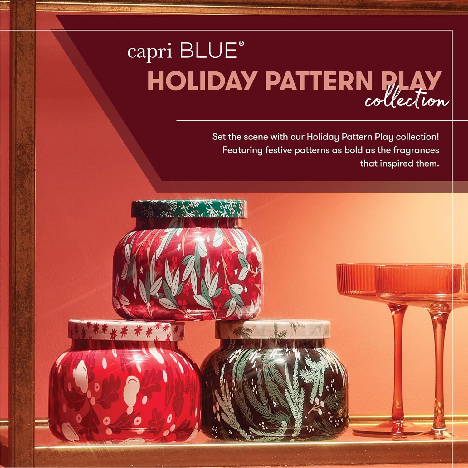 Capri Blue Pattern Play Signature Holiday Candle, Luxury Scented Candle for Home, Long Lasting Soy Wax Blend, Comes in Decorative Glass Jar (Apple Cider Social, 8 Oz)