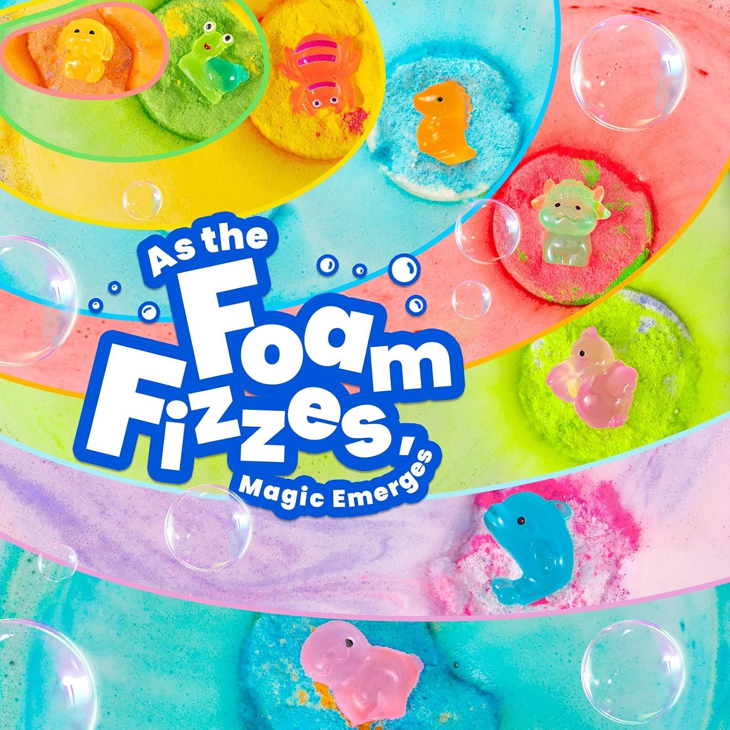 Bath Bombs for Kids with Surprise Inside, 32 Pack 1.8-Inch Fizzy Bath Bombs with 32 Different Glow-in-the-Dark Animal Toys, Kid-Friendly, Non-Toxic, 8 Scents, Birthday Party Favors & Stocking Stuffers