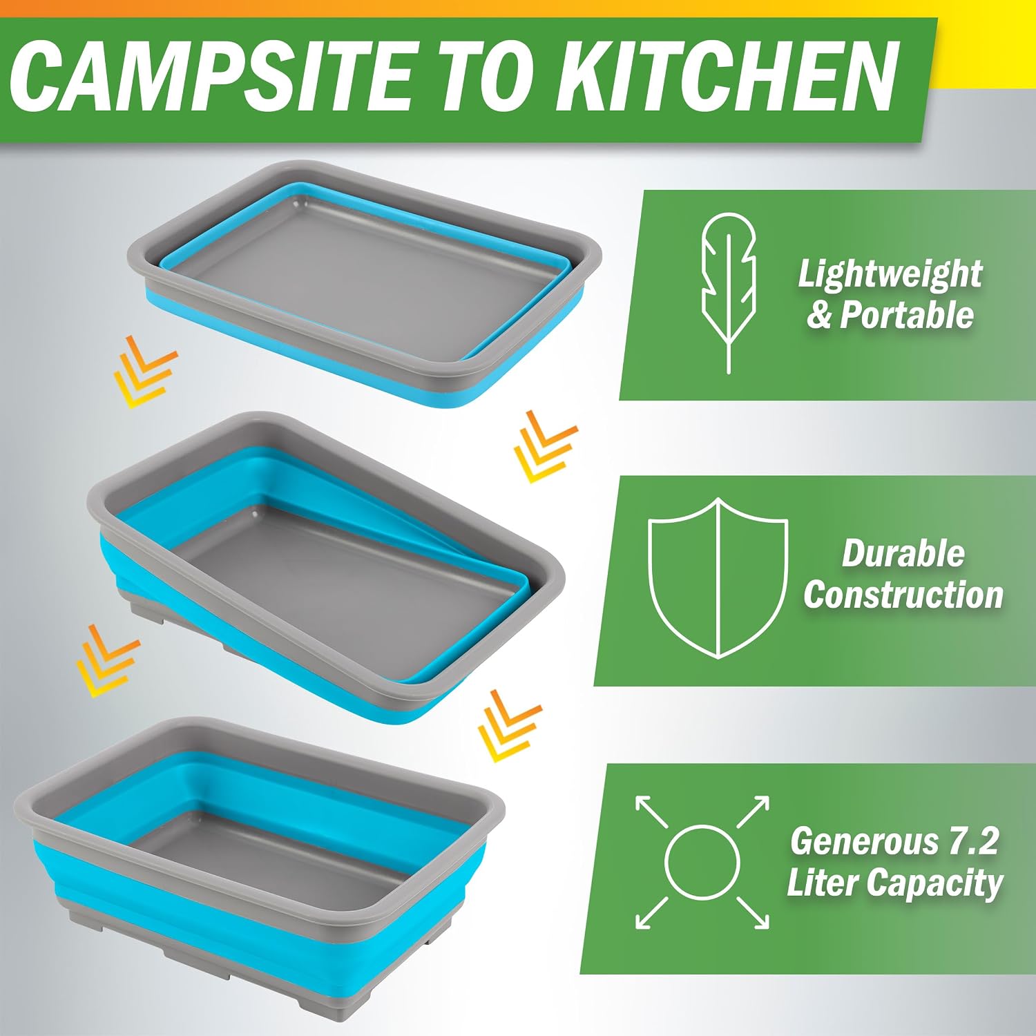 Collapsible Bucket for Cleaning - 7.27L Foldable Wash Bin Dish Tub - Collapsible Wash Basin or Camping Sink for Beach, Tailgating, or Soaking Laundry - Cleaning Supplies by Wakeman (Blue)