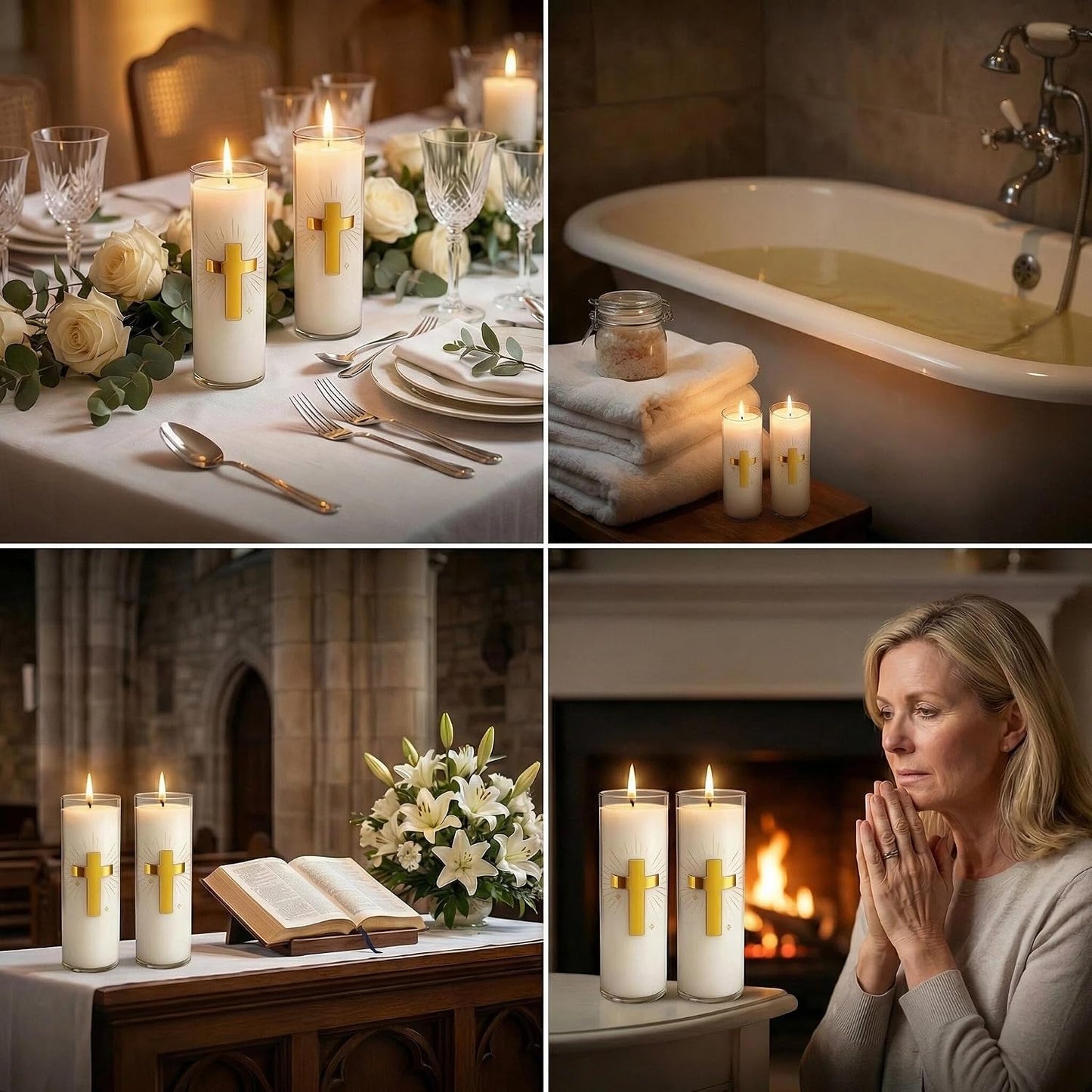 White Beeswax Candle – 2 Pack, 160-Hour, Blessed for Church, Wedding, Prayer & Home – Christian Gift for Women