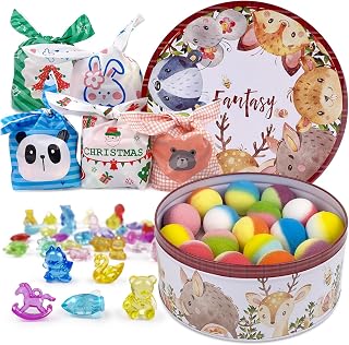 34 + 6 Bath Bombs with Crystal Toys Inside for Kids, 34PCS Organic Surprise Bath Bomb Gift Set for Christmas, Birthday, Easter, Natural Fizzy Bath Home Spa, 6PCS Gift Bags for Girls and Boys