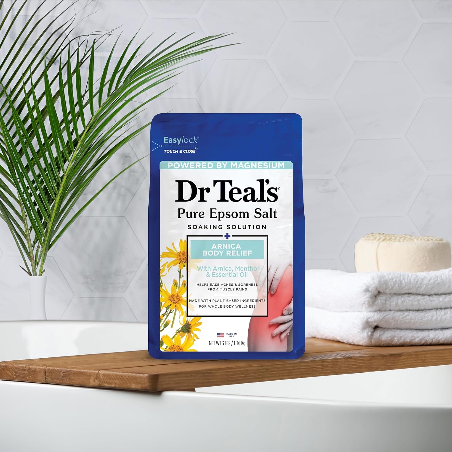 Dr Teal's Epsom Salt Magnesium Soak, Arnica Body Relief with Arnica, Menthol & Essential Oils, 3 lbs (Pack of 2)