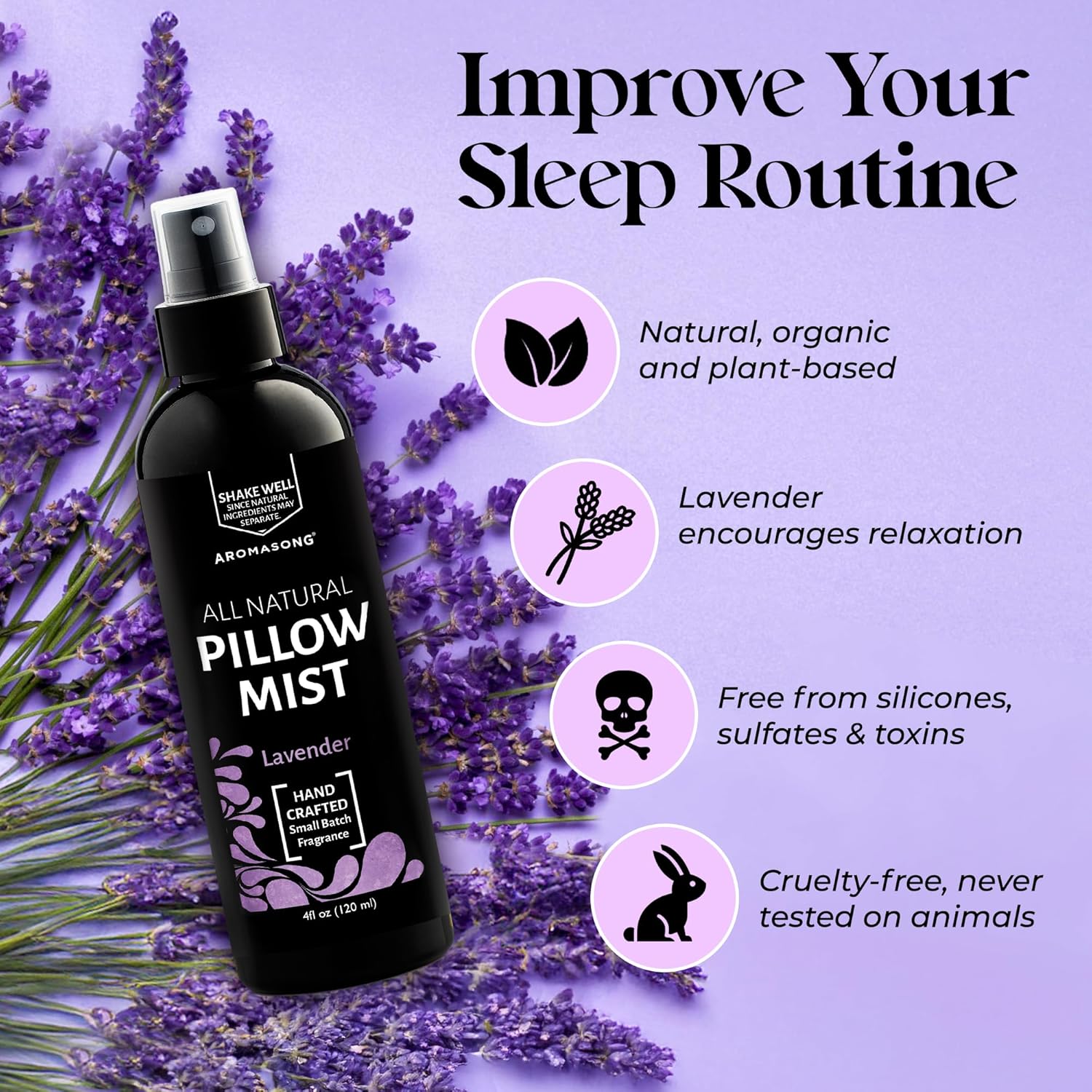 Aromasong Lavender Pillow Spray for Sleeping - All Natural Calming Linen & Bedtime Sleep Mist for Deep Sleep - Pillow Spray Aromatherapy with Botanical Essential Oils for Relaxing Stress