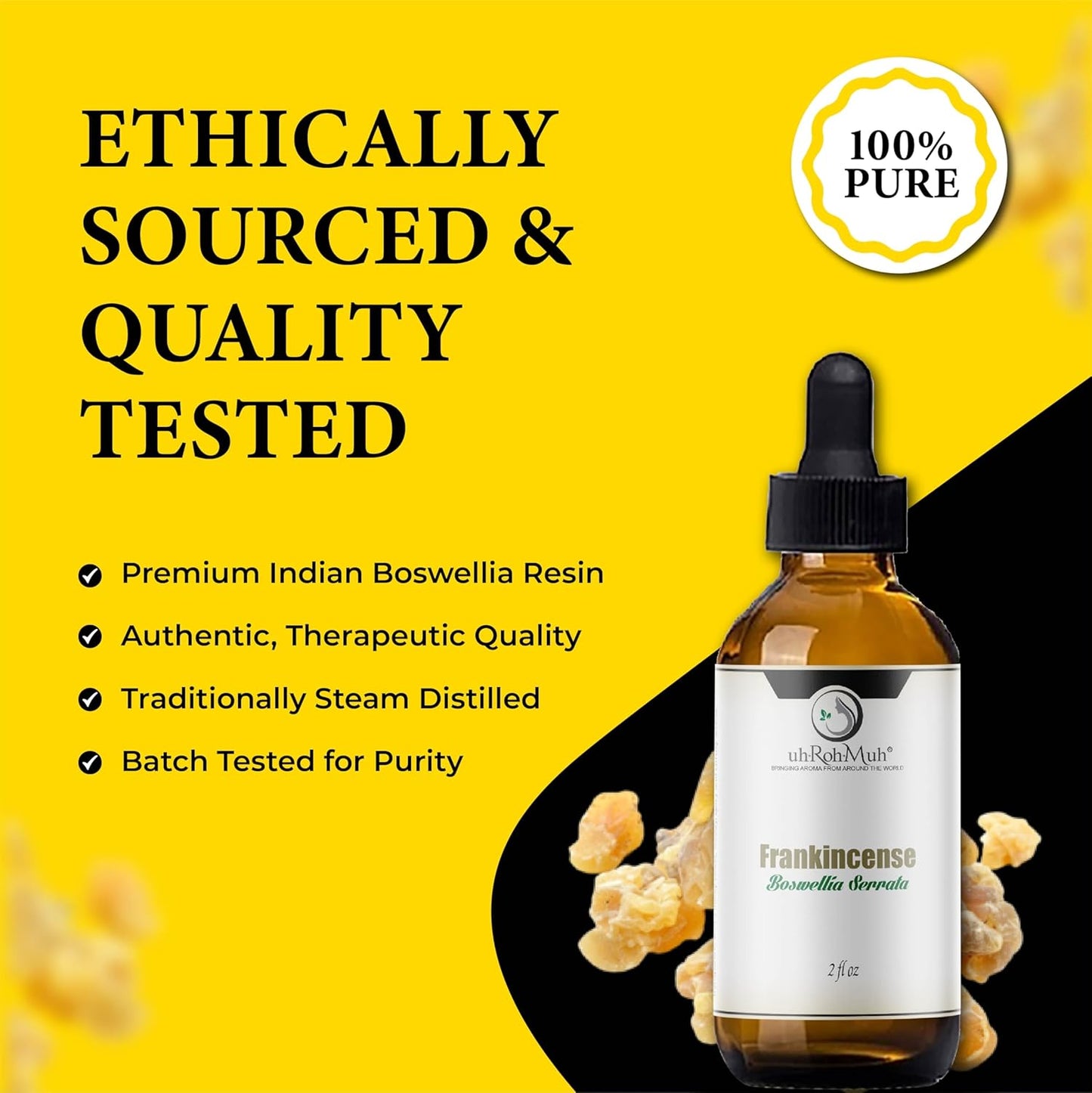 Frankincense Serrata Essential Oil - Steam Distilled Boswellia Serrata, Resin Oil, Warm Woody Aroma Base Note Essential Oil for Aromatherapy, Skincare, Massage and DIY Cosmetic Blends, India - 2 Fl oz