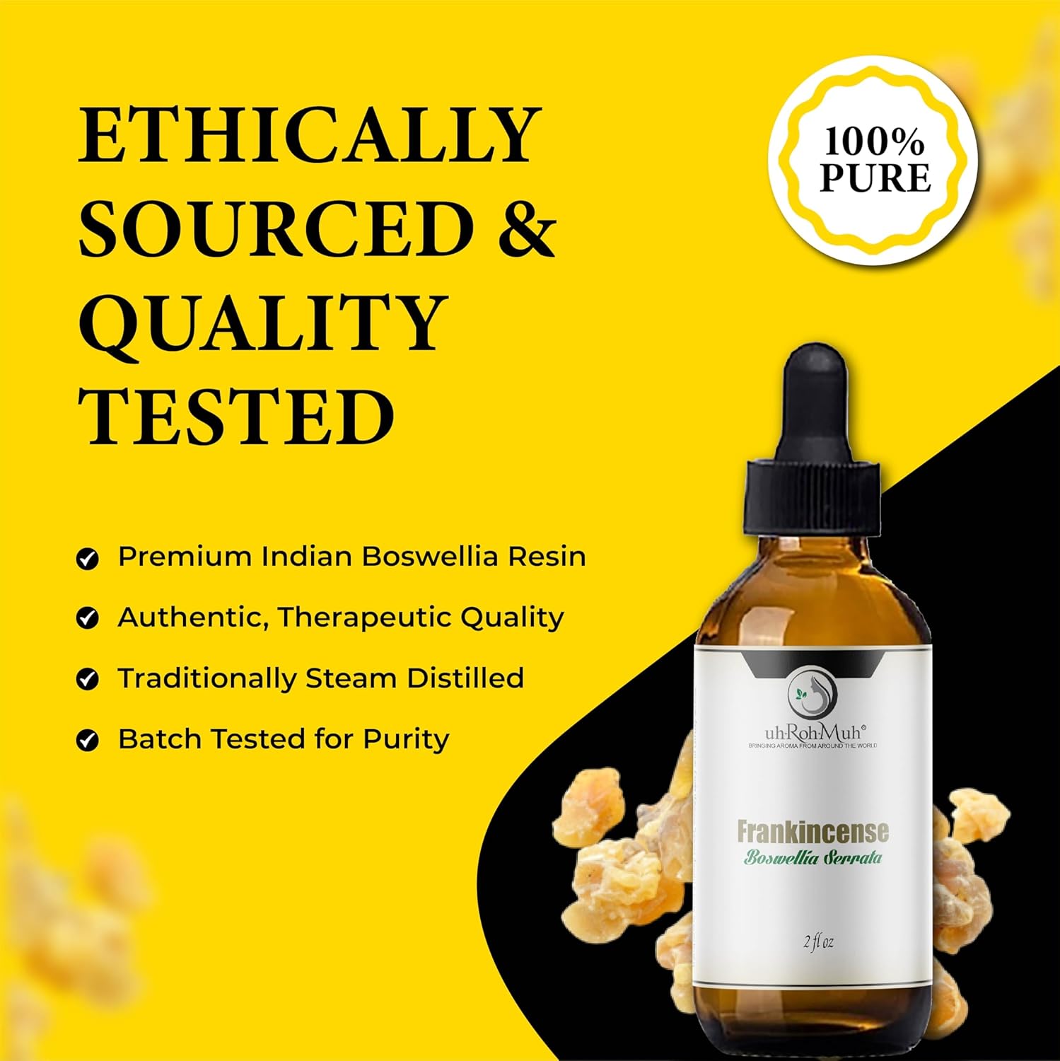 Frankincense Serrata Essential Oil - Steam Distilled Boswellia Serrata, Resin Oil, Warm Woody Aroma Base Note Essential Oil for Aromatherapy, Skincare, Massage and DIY Cosmetic Blends, India - 2 Fl oz