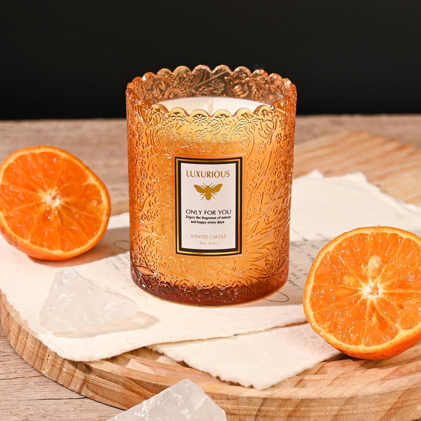 Amber Scented Candle, Candles for Home Scented, Candles Gifts for Women & Men, Luxury Glass Jar Candle, Natural Soy Candle, 40 Hours Long Burning, 7 oz