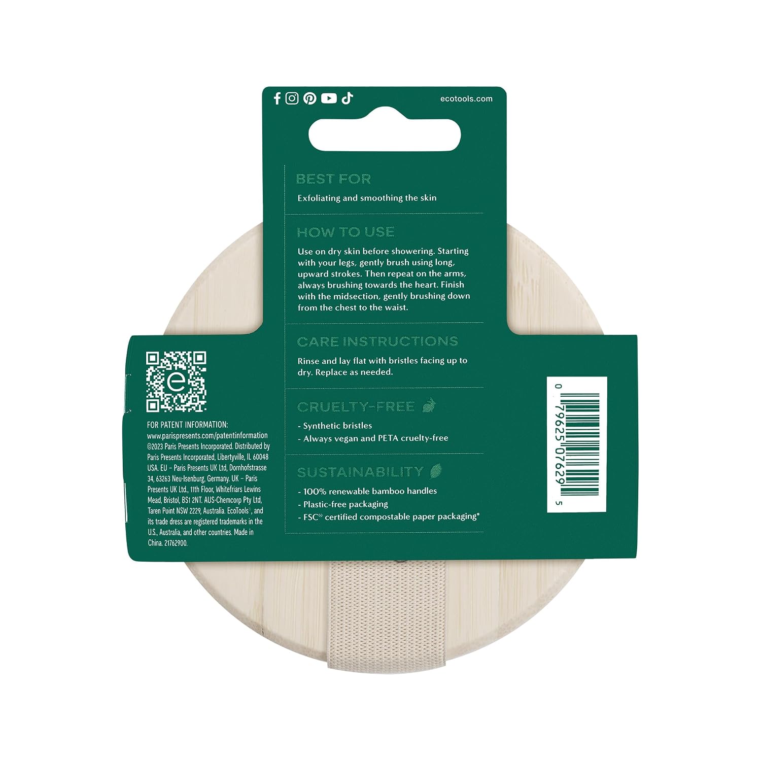 EcoTools Dry Body Brush, for Post Shower & Bath Skincare Routine, Removes Dirt and Promotes Blood Circulation, 1 Count
