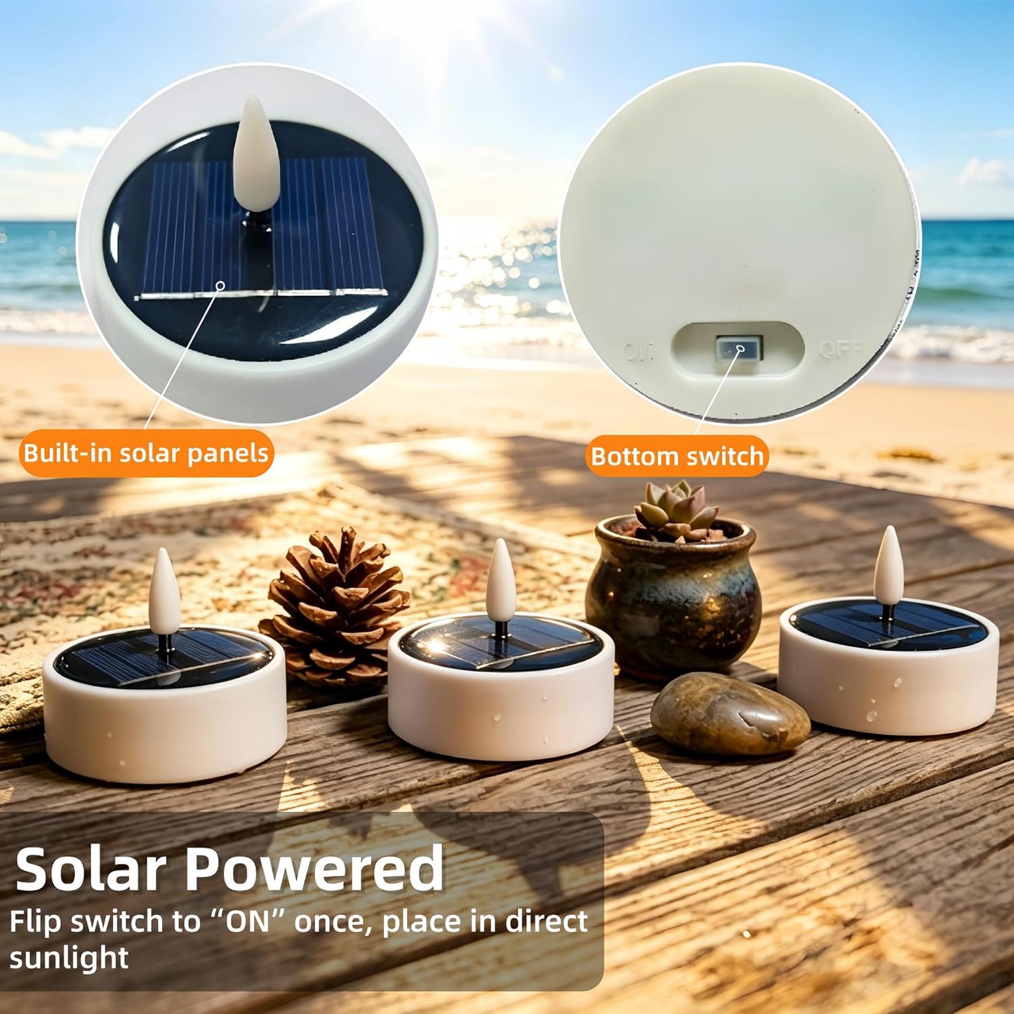 6PCS Solar Tea Lights Outdoor Waterproof, Rechargeable Reusable Flameless Flickering Solar LED Candles, Smart Dusk to Dawn Lighting for Camping, Garden Decor, Patio, Christmas Lanterns, Home Decor