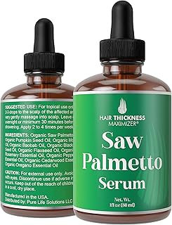 Saw Palmetto Serum for Hair Growth: Rosemary, Peppermint, Pumpkin Seed Oils. Vegan Thickening, Moisturizing, Strengthening Treatment for Women, Men - Weak, Dry, Frizzy Hair - 1oz