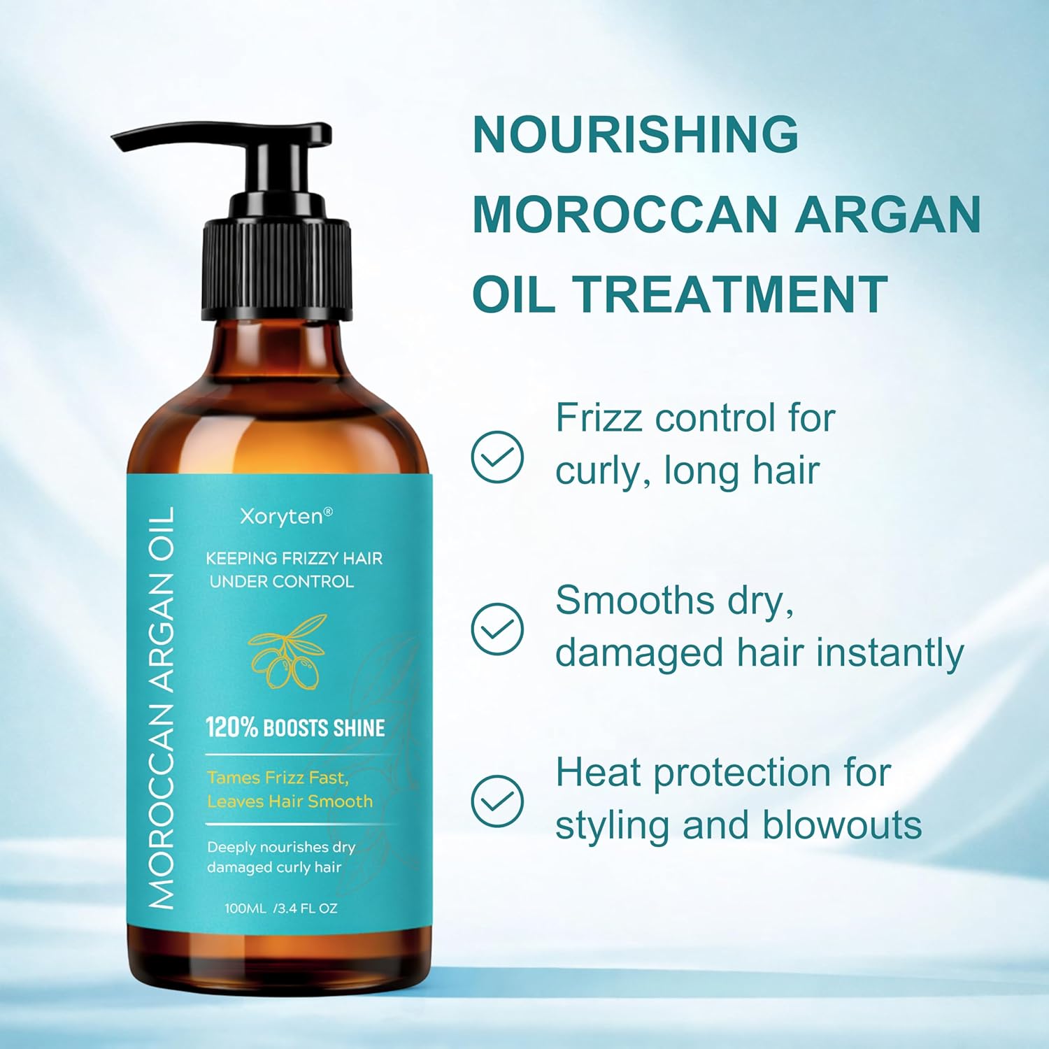 Moroccan Argan Oil – Nourishing & Smoothing Hair Oil for Long,Curly, Dry,Frizzy& Damaged Hair – Moroccan Hair Oil Treatment for Heat Protection & Frizz Control–3.4 Fl Oz