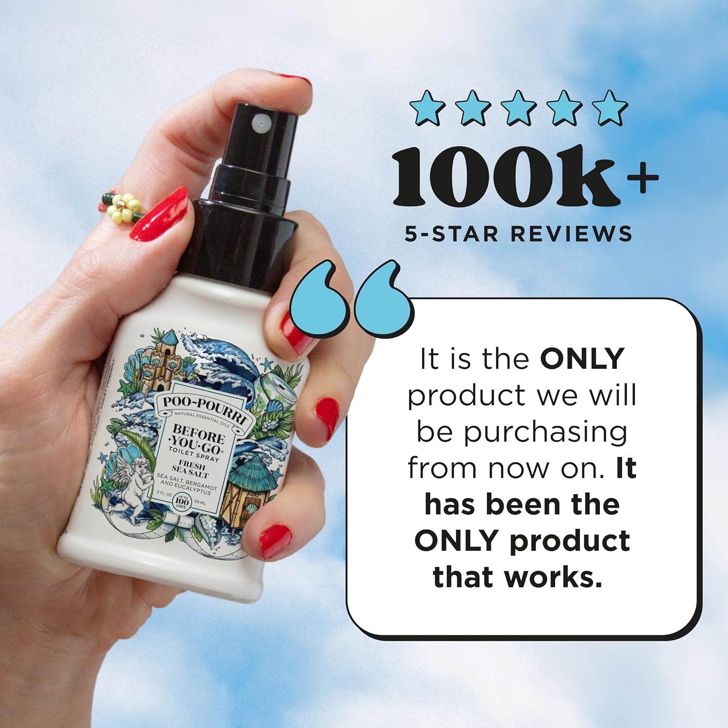 Poo-Pourri Before-You-Go Toilet Spray, Fresh Sea Salt, 4 Fl Oz, Up to 200 Uses, Bathroom Odor Deodorizer, Plant-Based with Essential Oils, for Home or Work, Sea Salt, Bergamot & Eucalyptus Scent